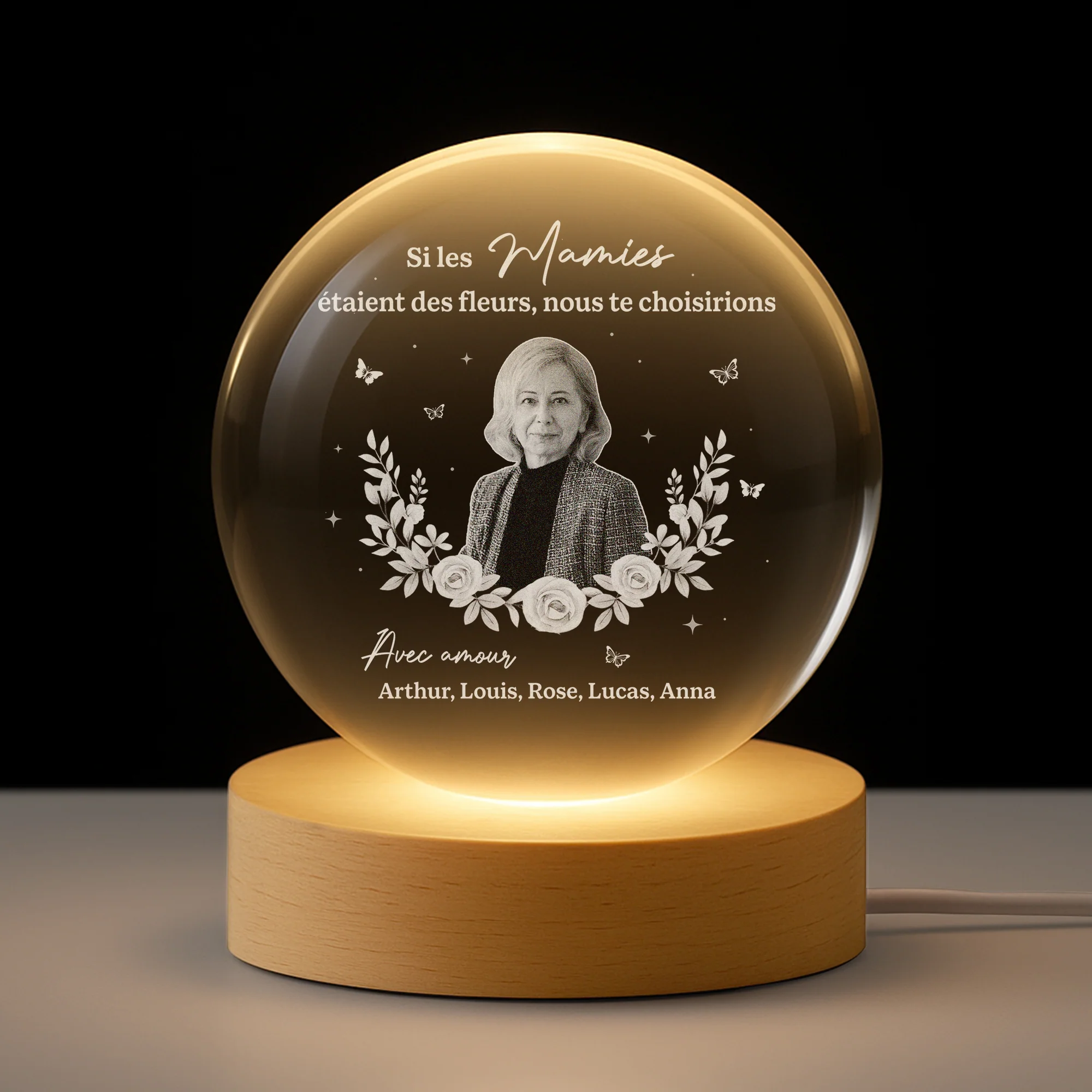 Veilleuse Boule De Cristal Personnalisée Avec Photo - Si Les Mamies/Mamans Étaient Des Fleurs