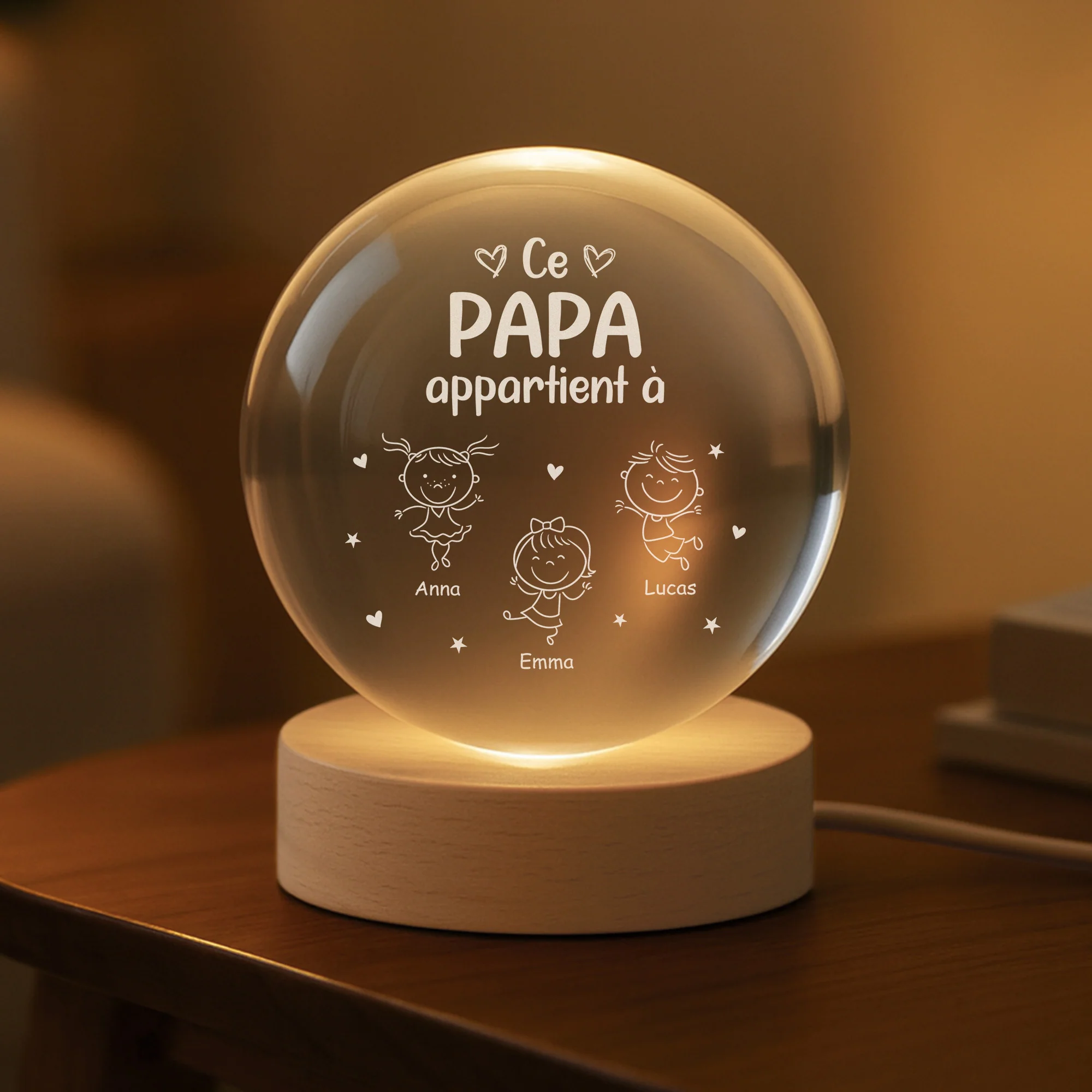 Veilleuse Boule De Cristal Personnalisée - Cadeau Papa Papy Appartient À - Image 2