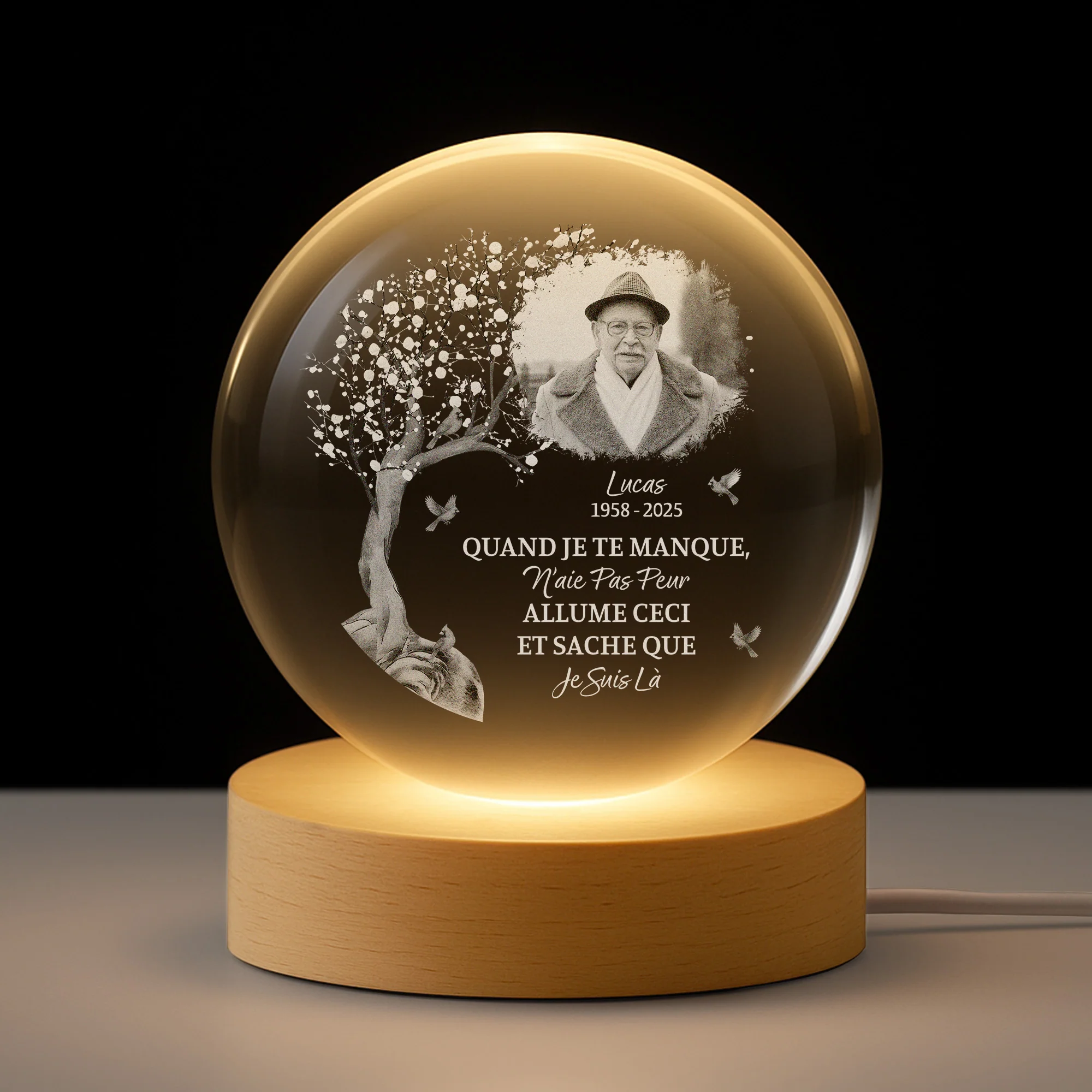 Boule De Cristal Personnaliseé Commemorative Avec Photo Femme/Homme - Quand Je Te Manque