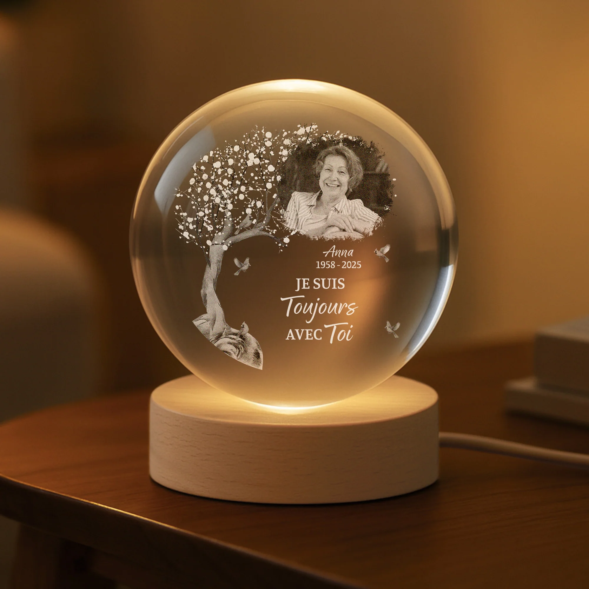 Boule De Cristal Personnaliseé Commemorative Avec Photo Femme/Homme - Quand Je Te Manque - Image 2