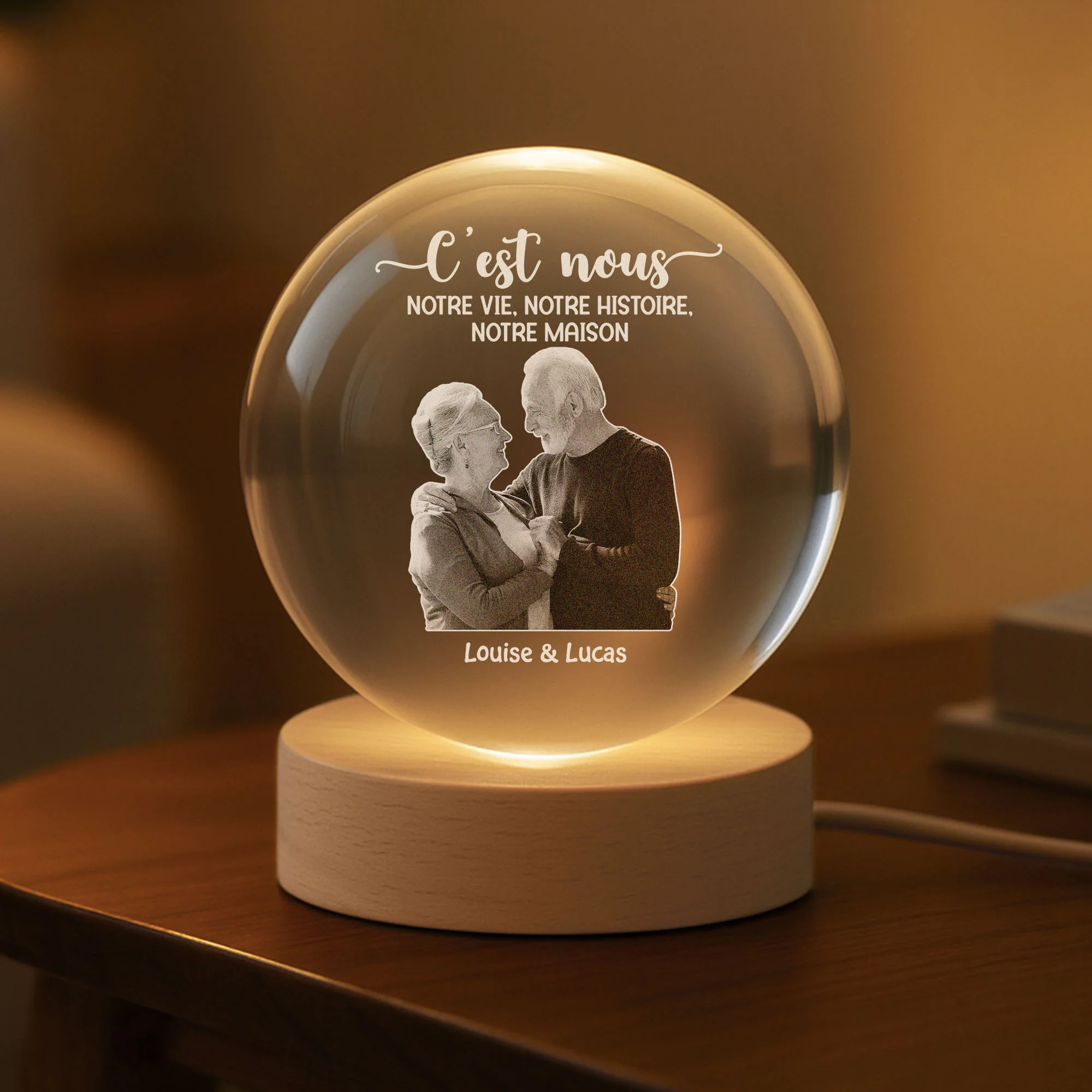 Veilleuse Boule De Cristal Personnalisée Couple - C'est Nous C'est Notre Vie - Image 2