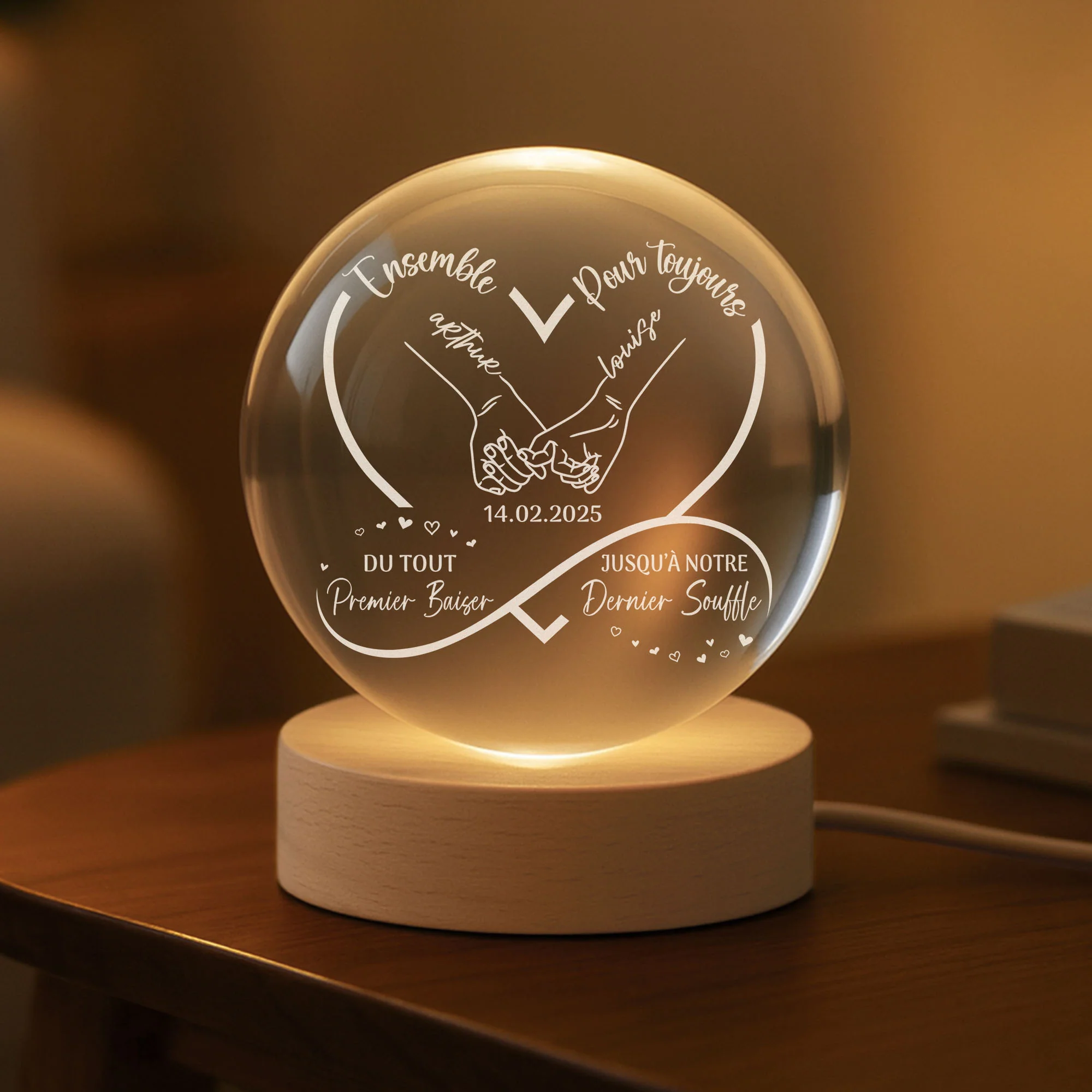 Veilleuse Boule De Cristal Personnalisée - Couple Ensemble Pour Toujours - Image 2
