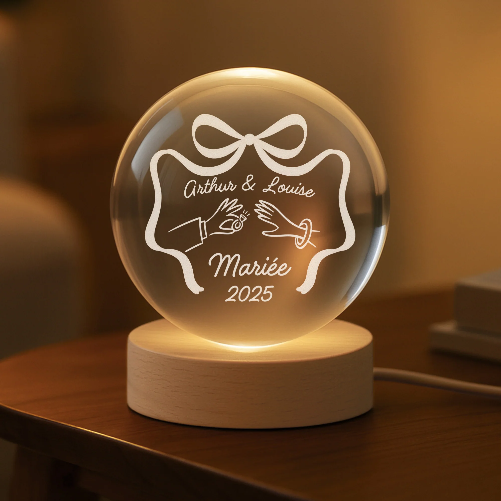 Veilleuse Boule De Cristal Personnalisée Couple - Nous Sommes Fiancés - Image 2