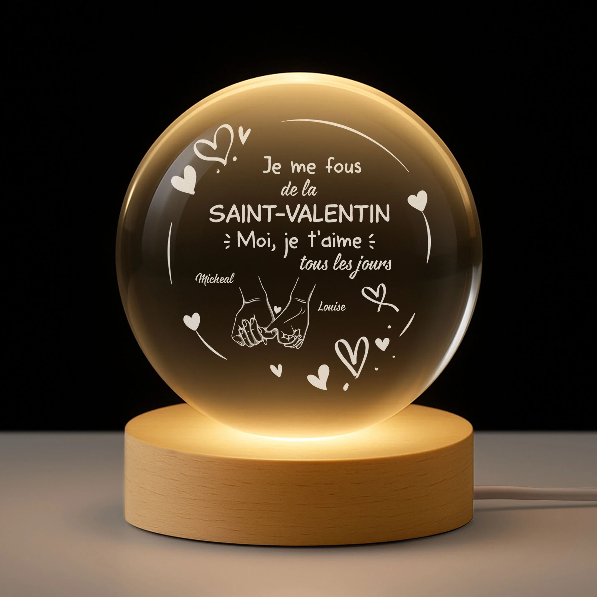 Veilleuse Boule De Cristal Personnalisée Couple - Pas Besoin De Saint Valentin Pour Dire Je T'aime
