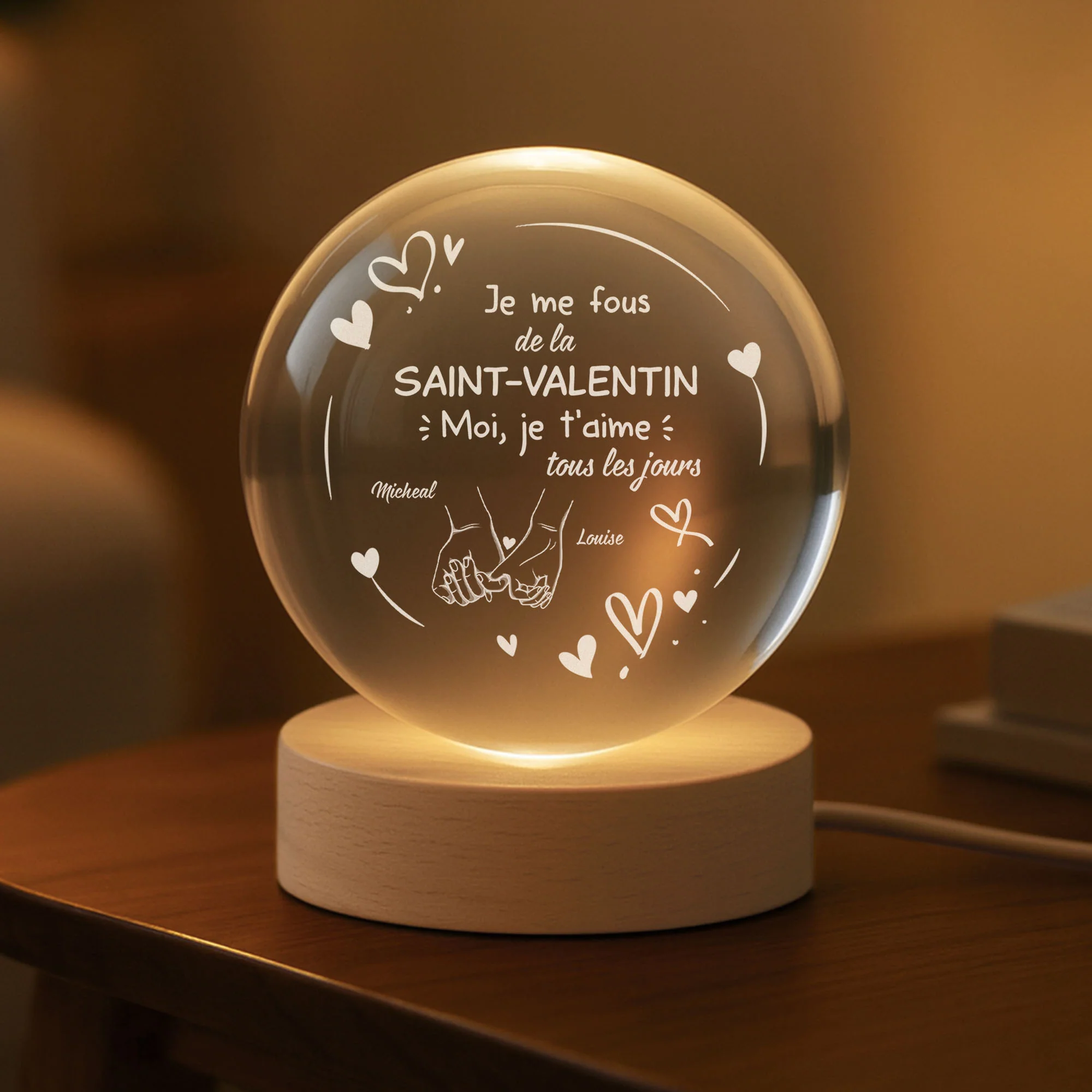 Veilleuse Boule De Cristal Personnalisée Couple - Pas Besoin De Saint Valentin Pour Dire Je T'aime - Image 2