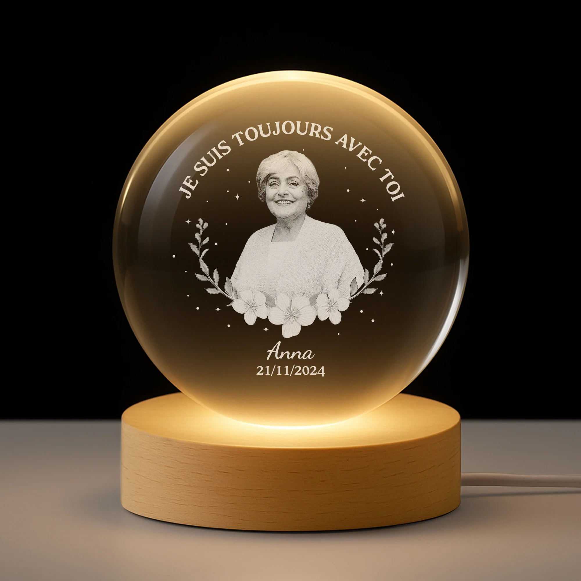 Veilleuse Boule De Cristal Personnalisée Femme/Homme Avec Photo Commémorative - Toujours Avec Toi