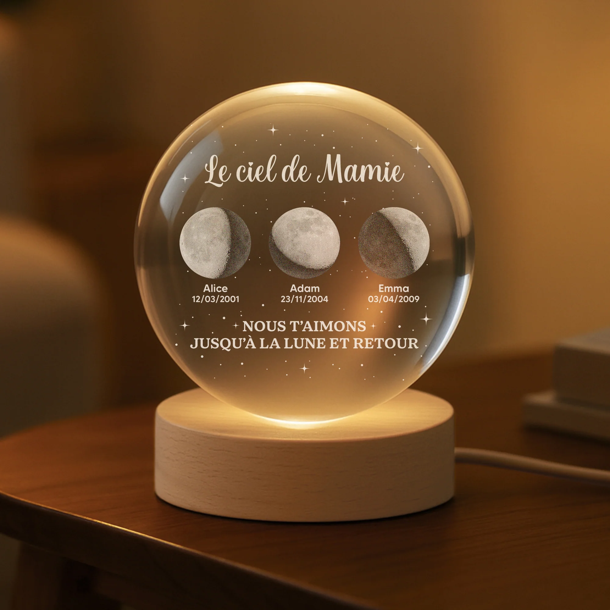 Veilleuse Boule De Cristal Personnalisée - Le Ciel De Maman/Mamie - Image 2