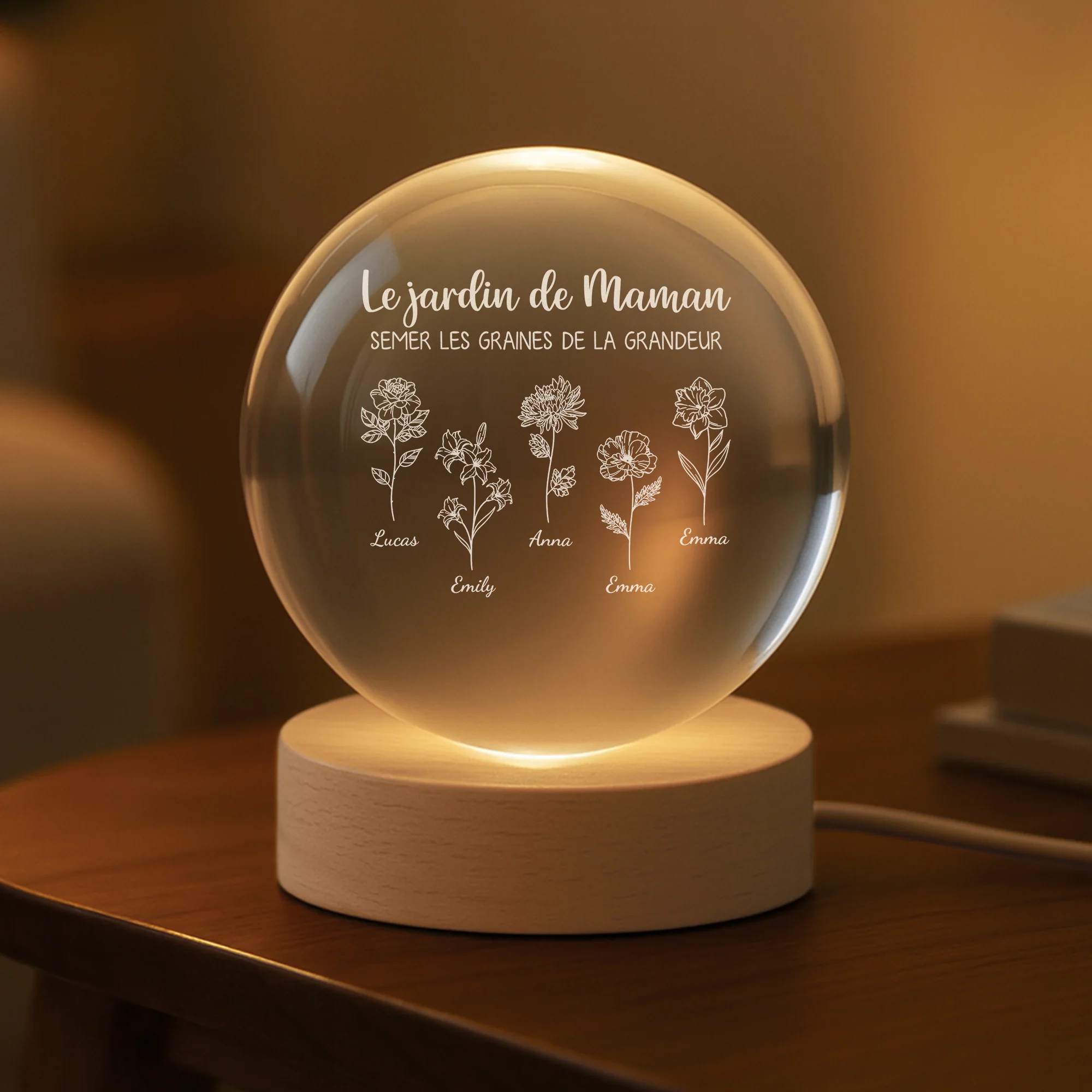 Veilleuse Boule De Cristal Personnalisée - Le Jardin De Mamie/Maman - Image 2