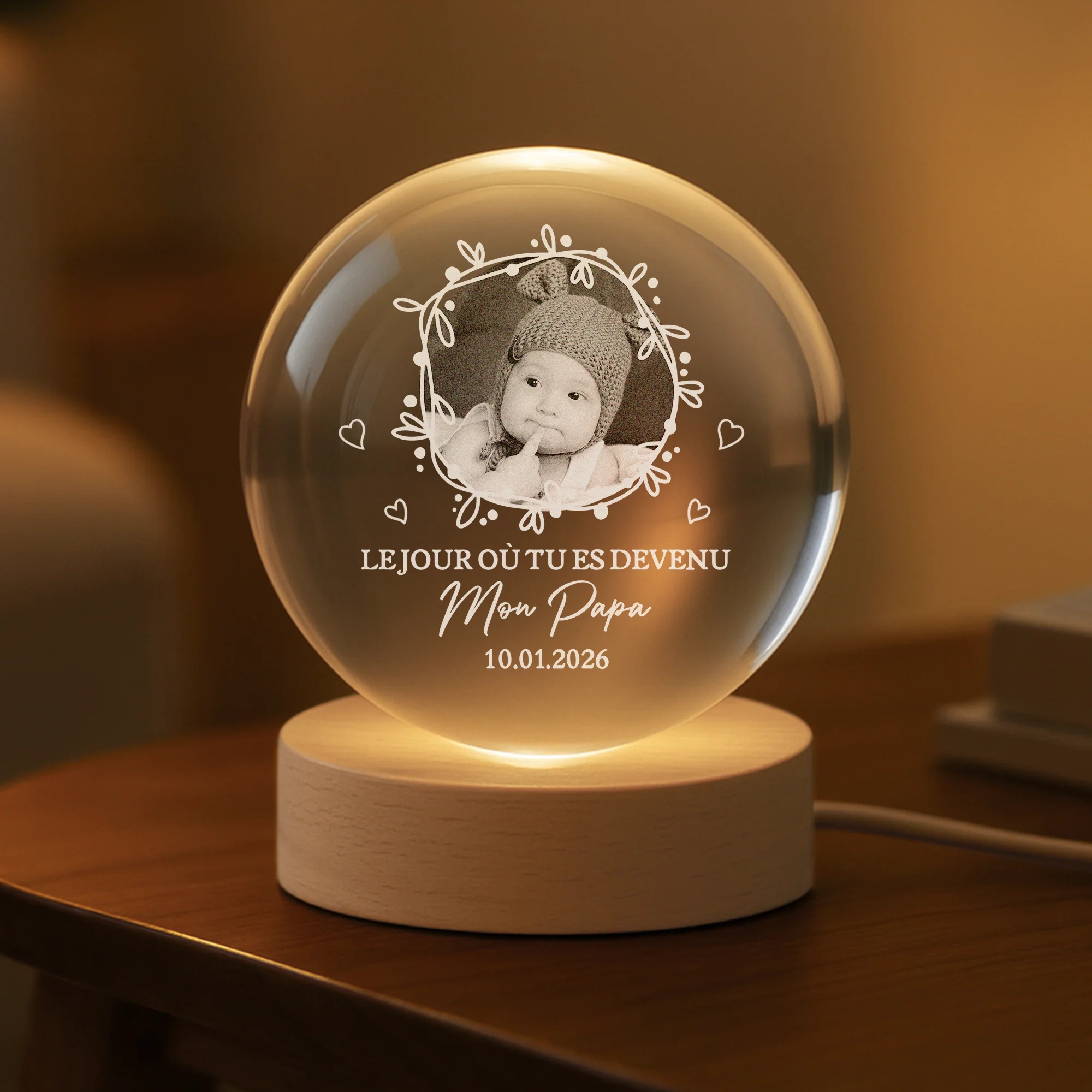 Veilleuse Boule De Cristal Personnalisée - Le Jour Où Tu Es Devenue Maman Papa - Image 2