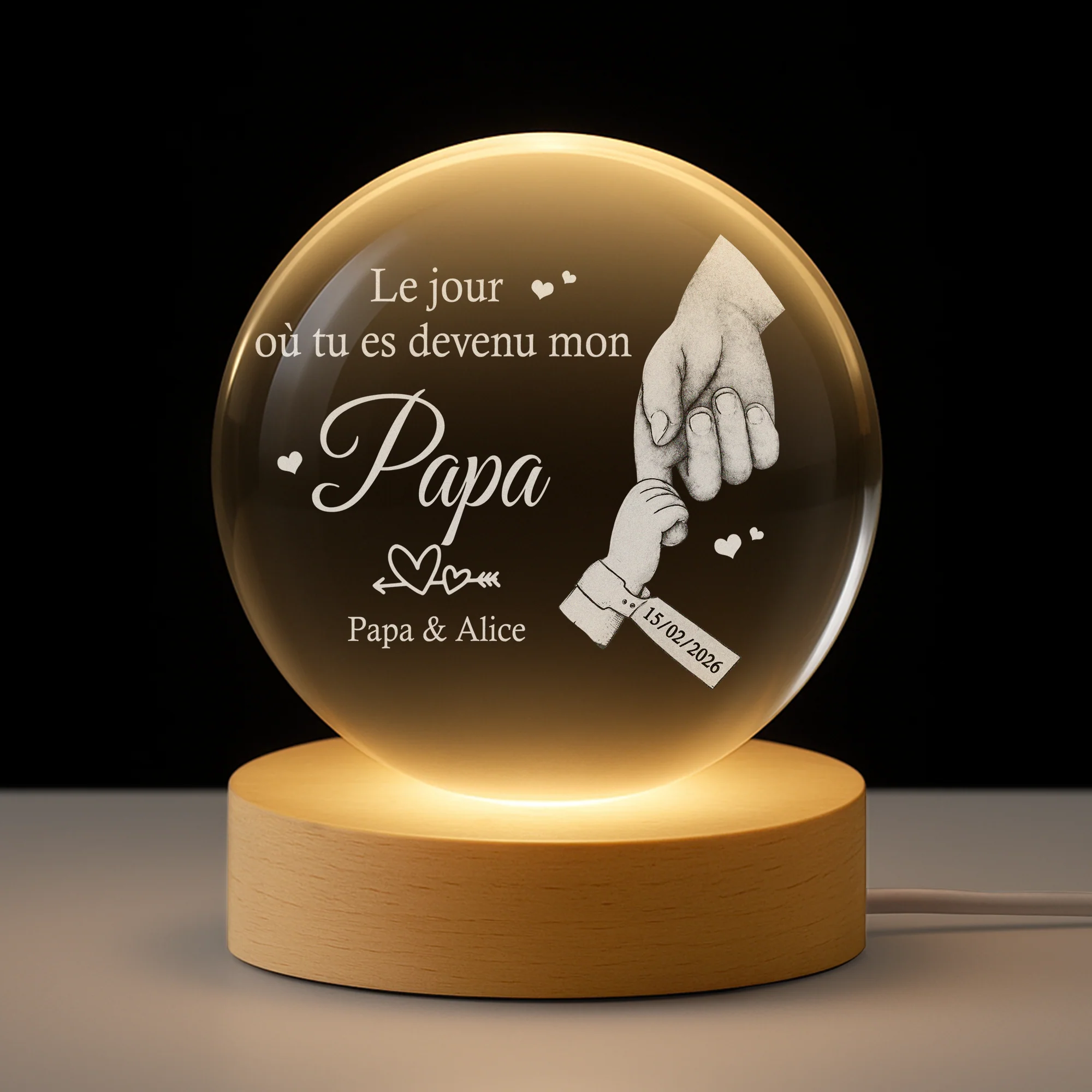 Veilleuse Boule De Cristal Personnalisée - Le Jour Tu Es Devenu Mon Papa Maman