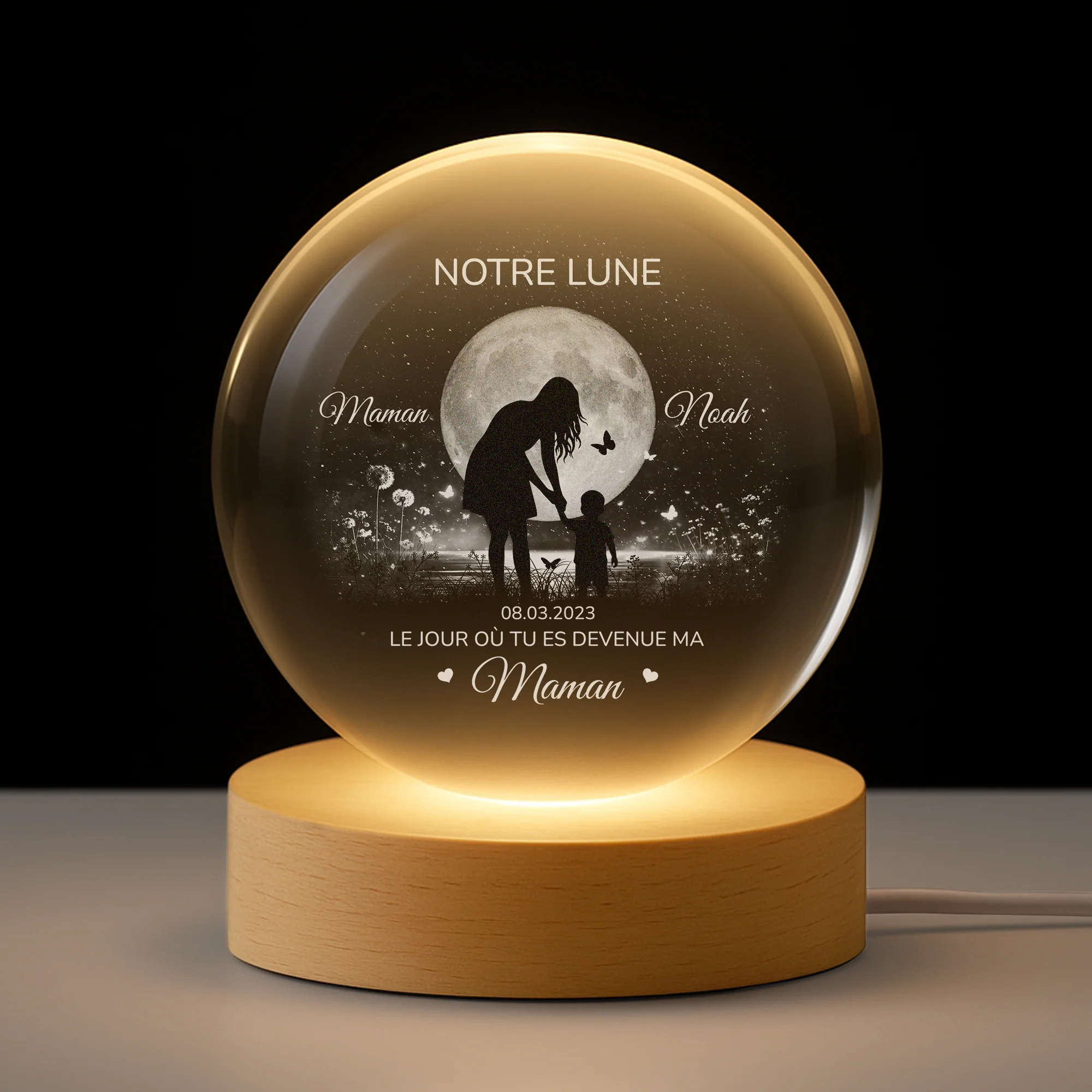 Veilleuse Boule De Cristal Personnalisée - Le Jour Tu Es Devenue Maman Papa