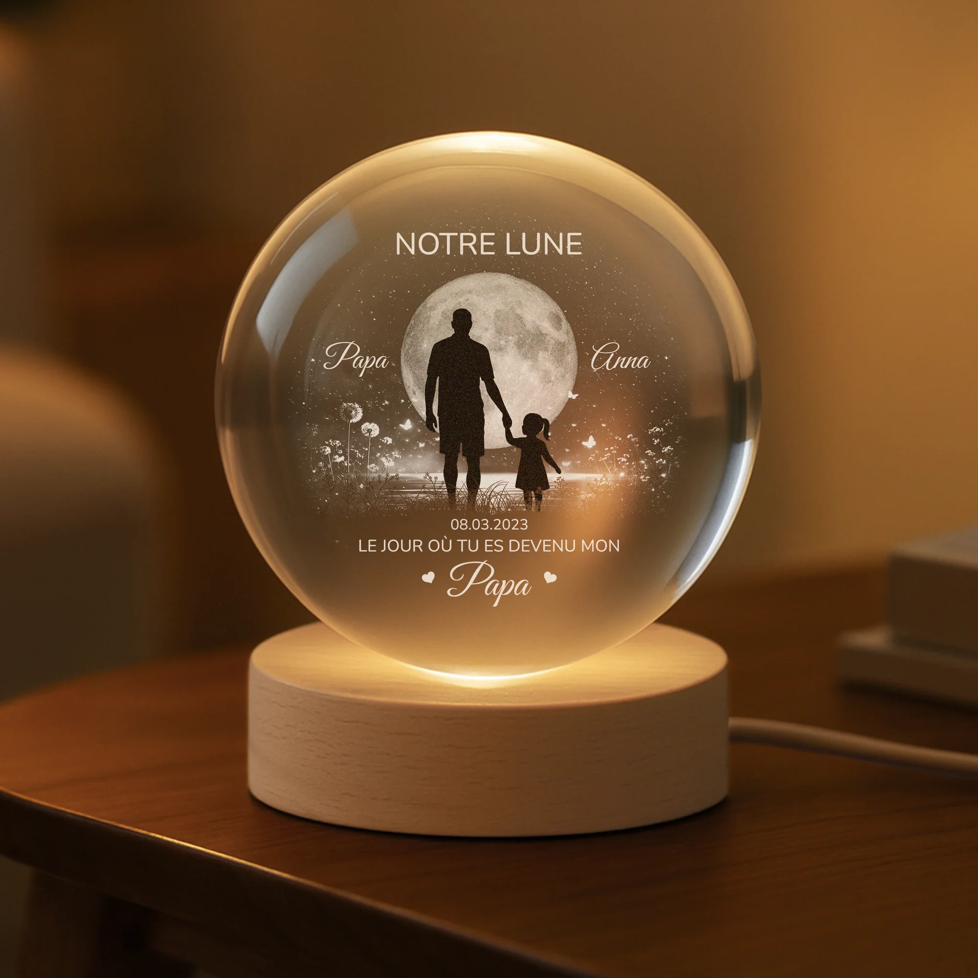 Veilleuse Boule De Cristal Personnalisée - Le Jour Tu Es Devenue Maman Papa - Image 2