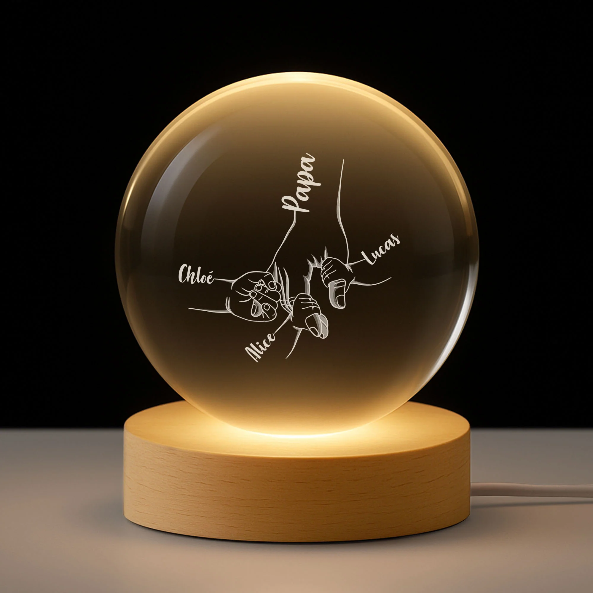 Veilleuse Boule De Cristal Personnalisée - Lien Entre Enfant Et Son Papa/Papy