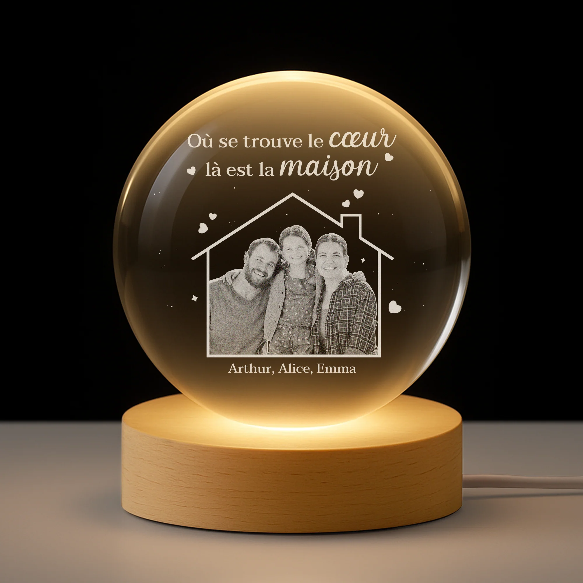 Veilleuse Boule De Cristal Personnalisée Photo Couple - Où Se Trouve Le Cœur