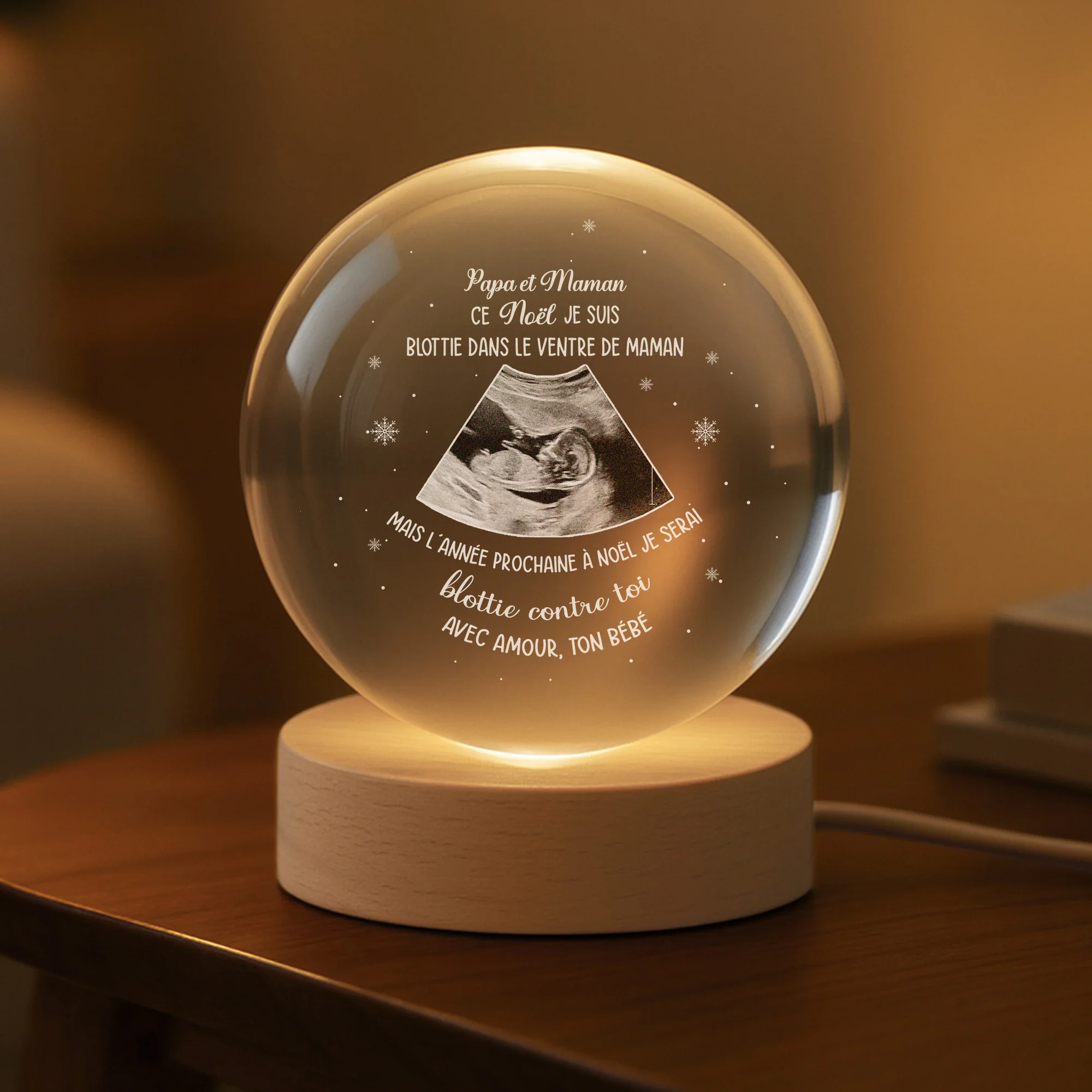 Veilleuse Boule De Cristal Personnalisée Photo Pour Future Maman/Futur Papa - Message Noël De Bébé - Image 2