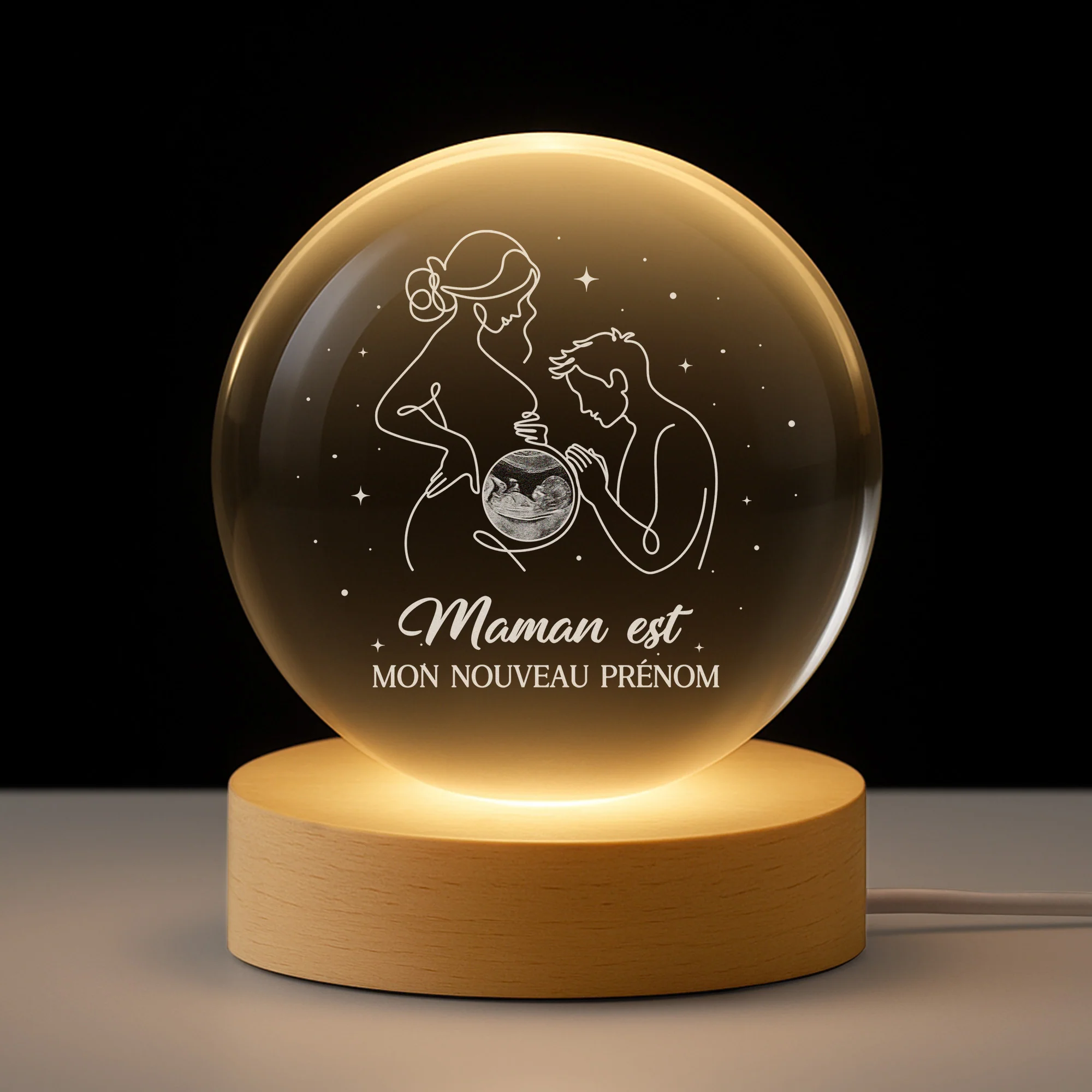 Veilleuse Boule De Cristal Personnalisée - Mon Nouveau Prénom | Cadeau Pour Futur Maman/Papa