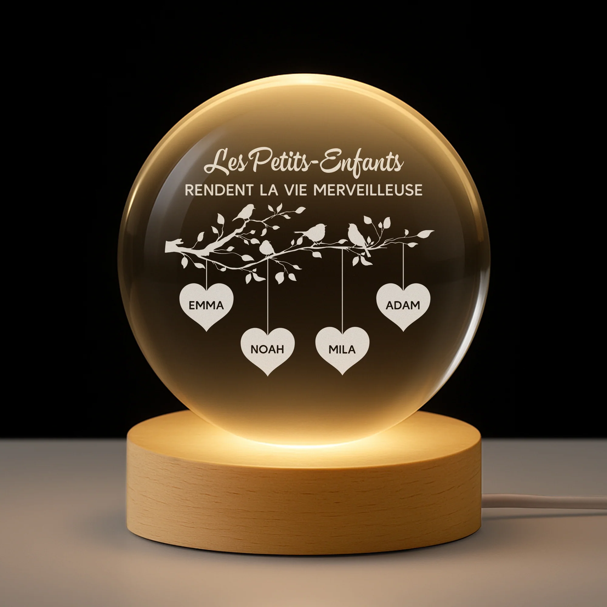 Veilleuse Boule De Cristal Personnalisée - Les Petits-Enfants Rendent La Vie Merveilleuse