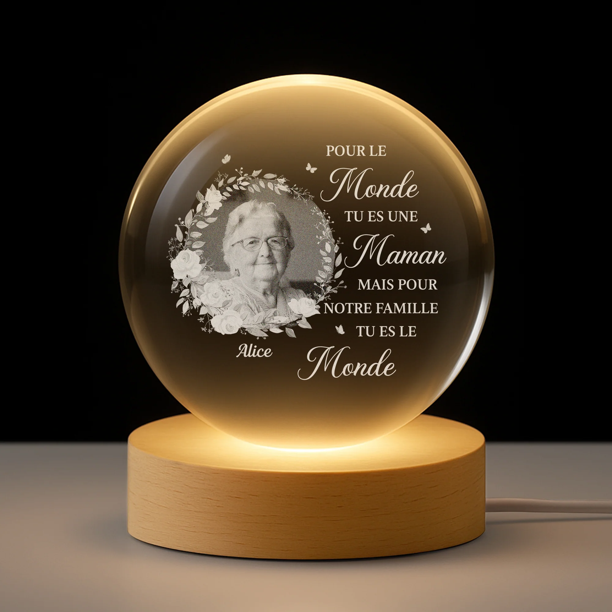 Veilleuse Boule De Cristal Personnalisée - Pour Notre Famille Tu Es Le Monde