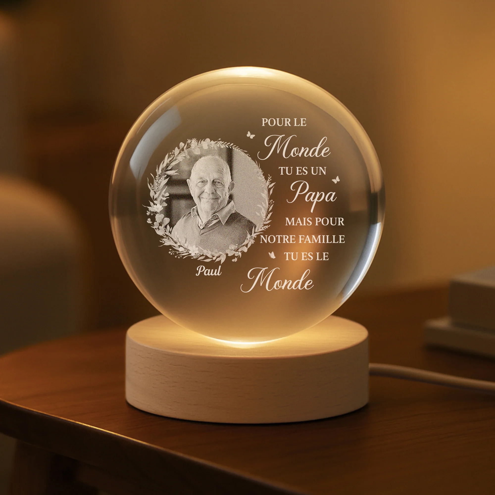 Veilleuse Boule De Cristal Personnalisée - Pour Notre Famille Tu Es Le Monde - Image 2