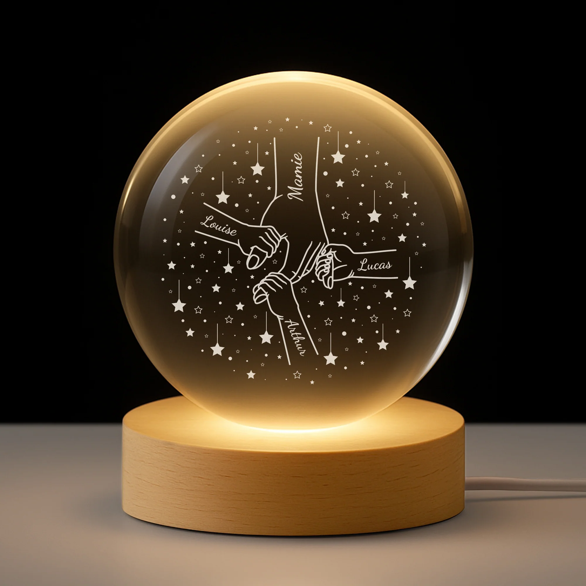 Veilleuse Boule De Cristal Personnalisée - Tenir La Main De Maman/Mamie