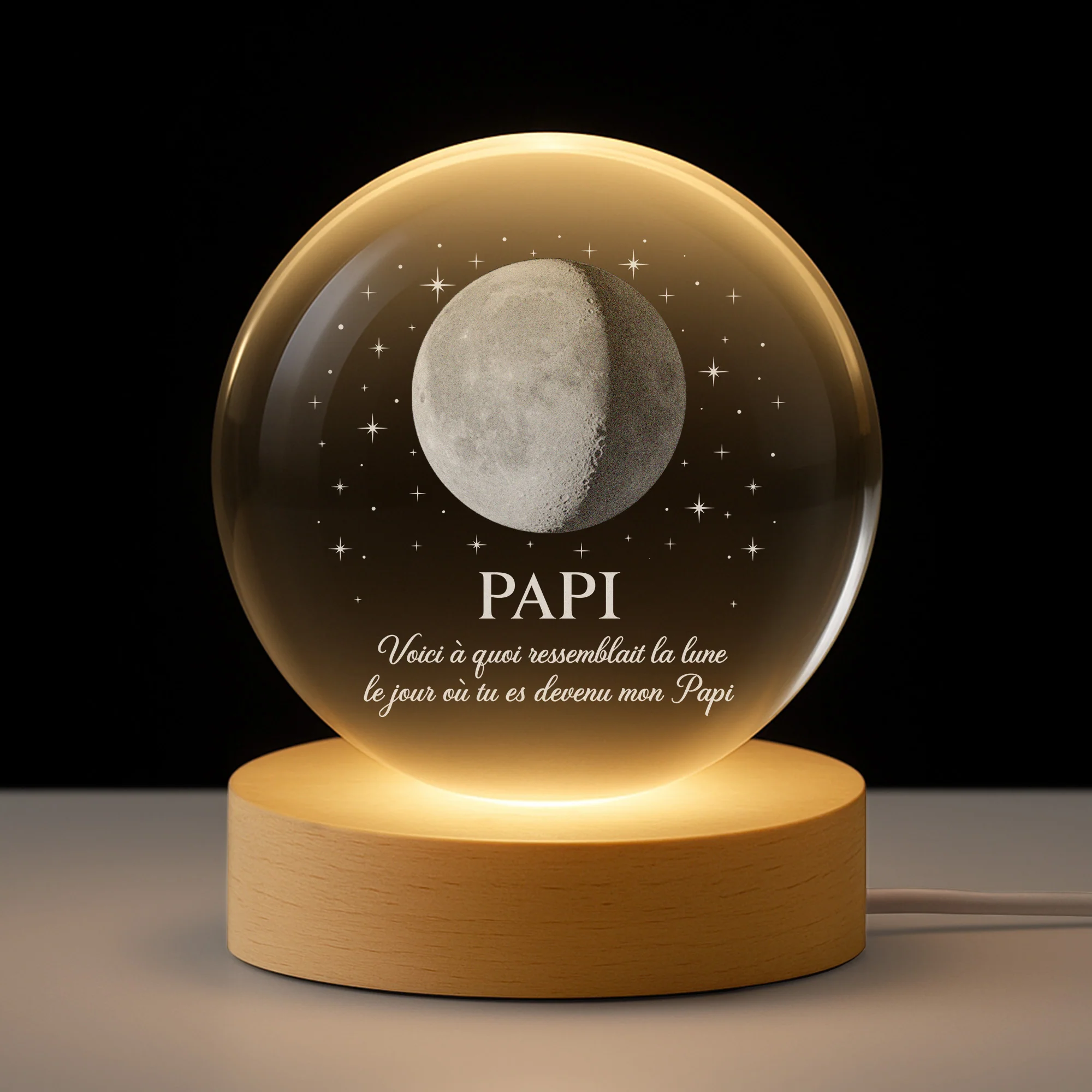Veilleuse Boule De Cristal Personnalisée - Voici La Phase De Lune Tu Deviens Papy Mamie