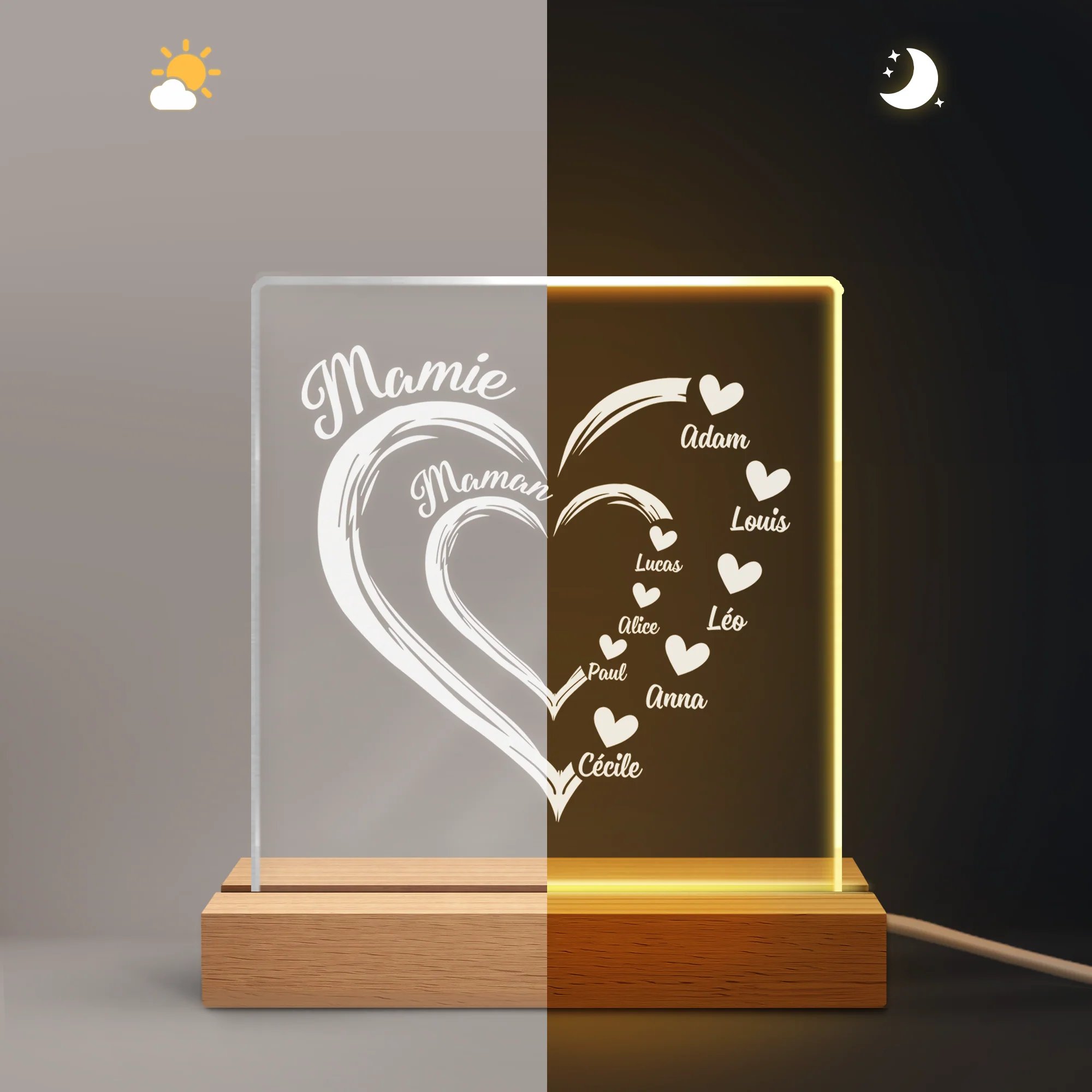Veilleuse Led Personnalisé | Coeur De Mamie Maman - Image 5