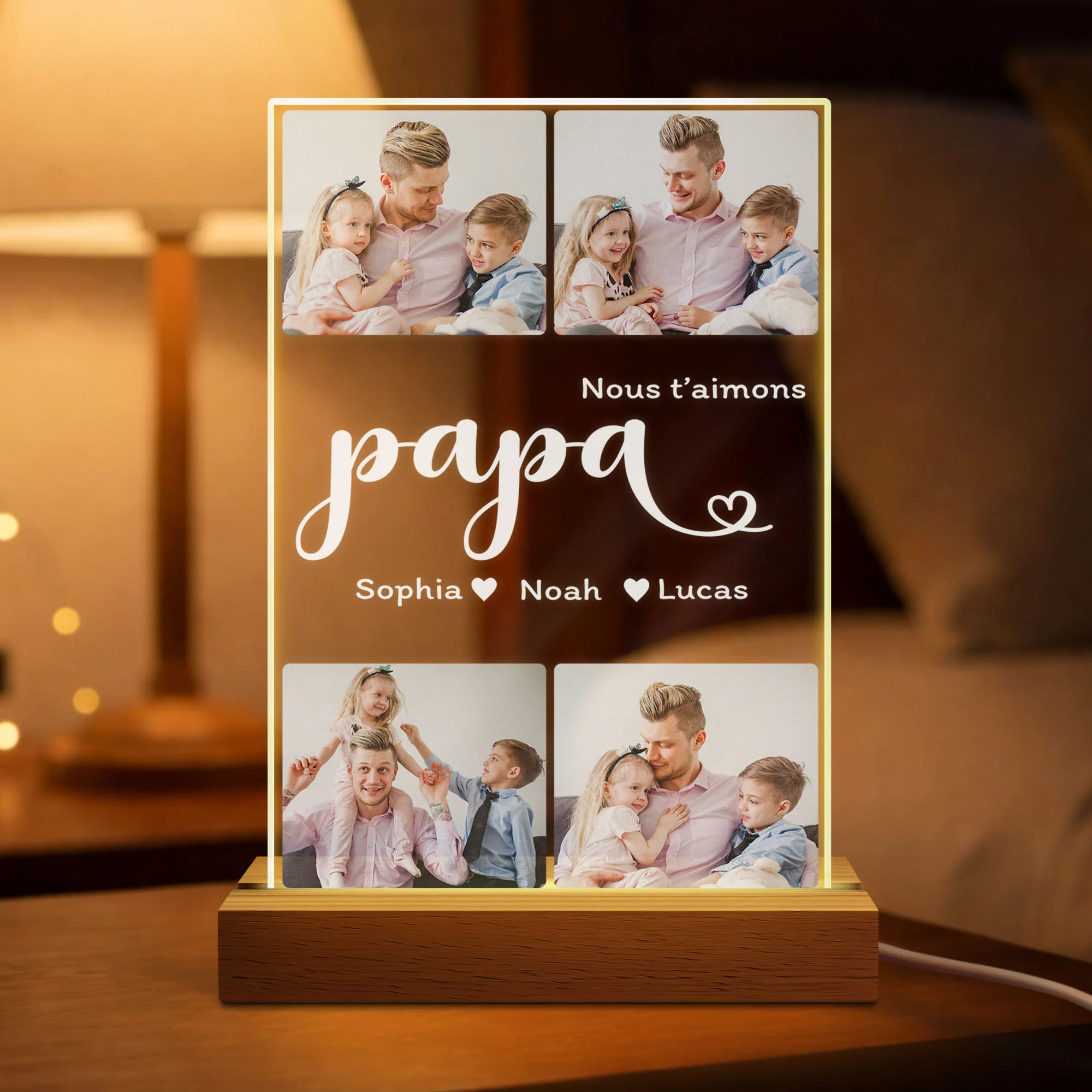 Veilleuse Led Personnalisée Photo - Papa Maman On T'aime