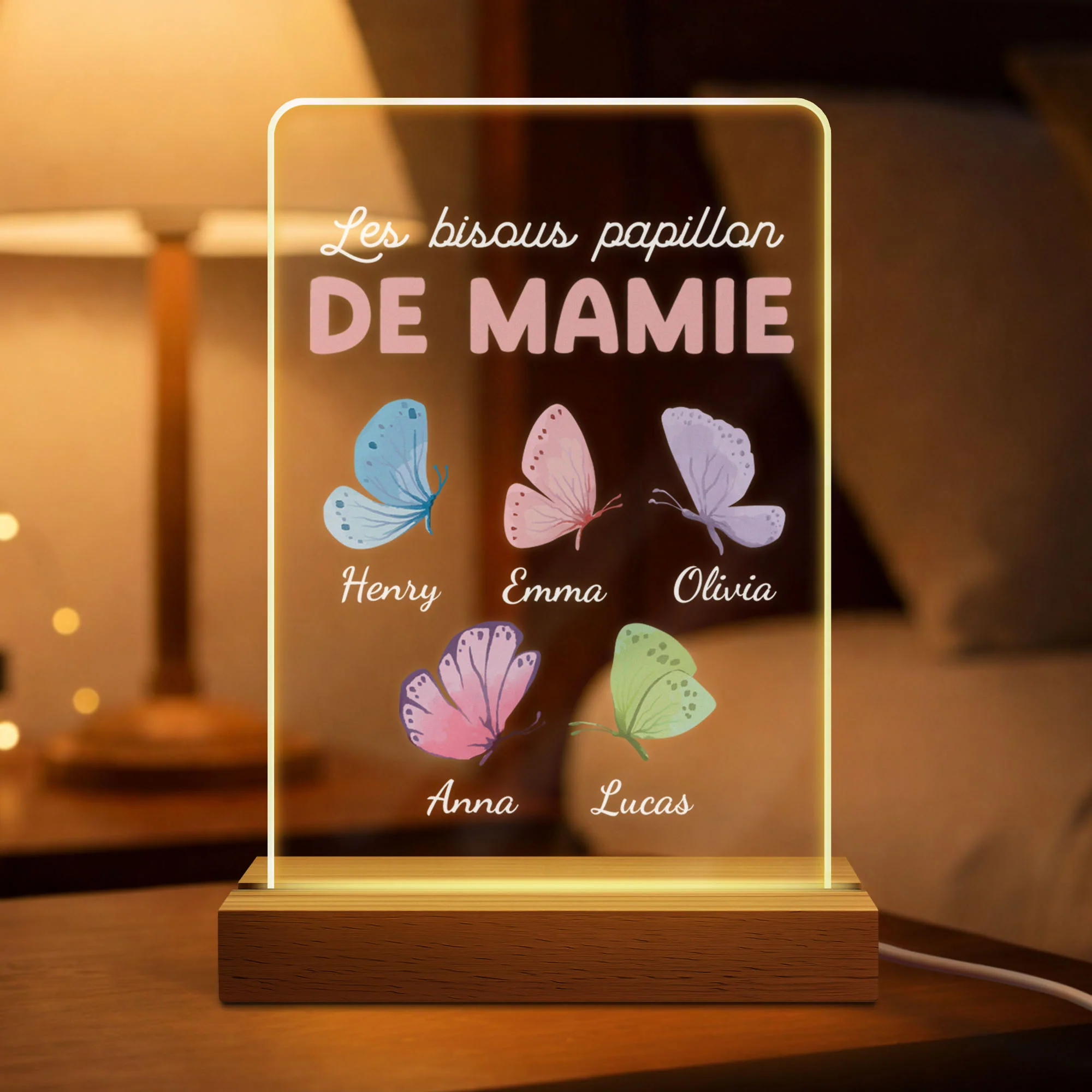 Veilleuse Personnalisée - Bisous Papillon De Mamie Maman