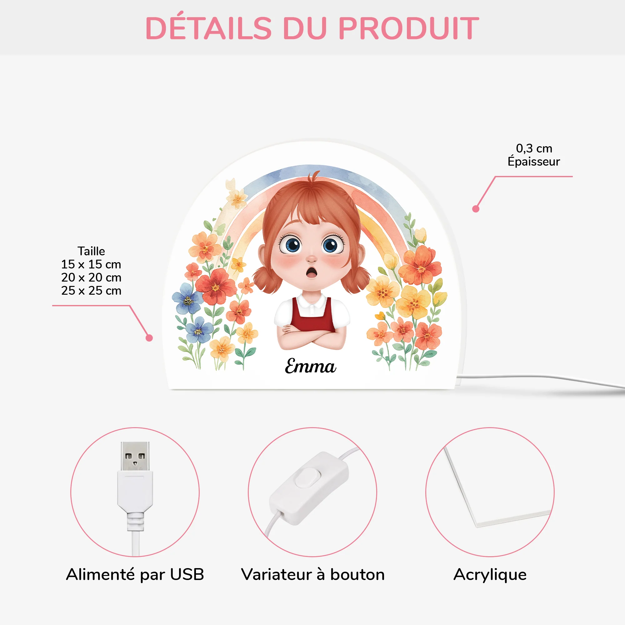 Veilleuse Personnalisée - Enfant Mignon - Version Florale - Image 3