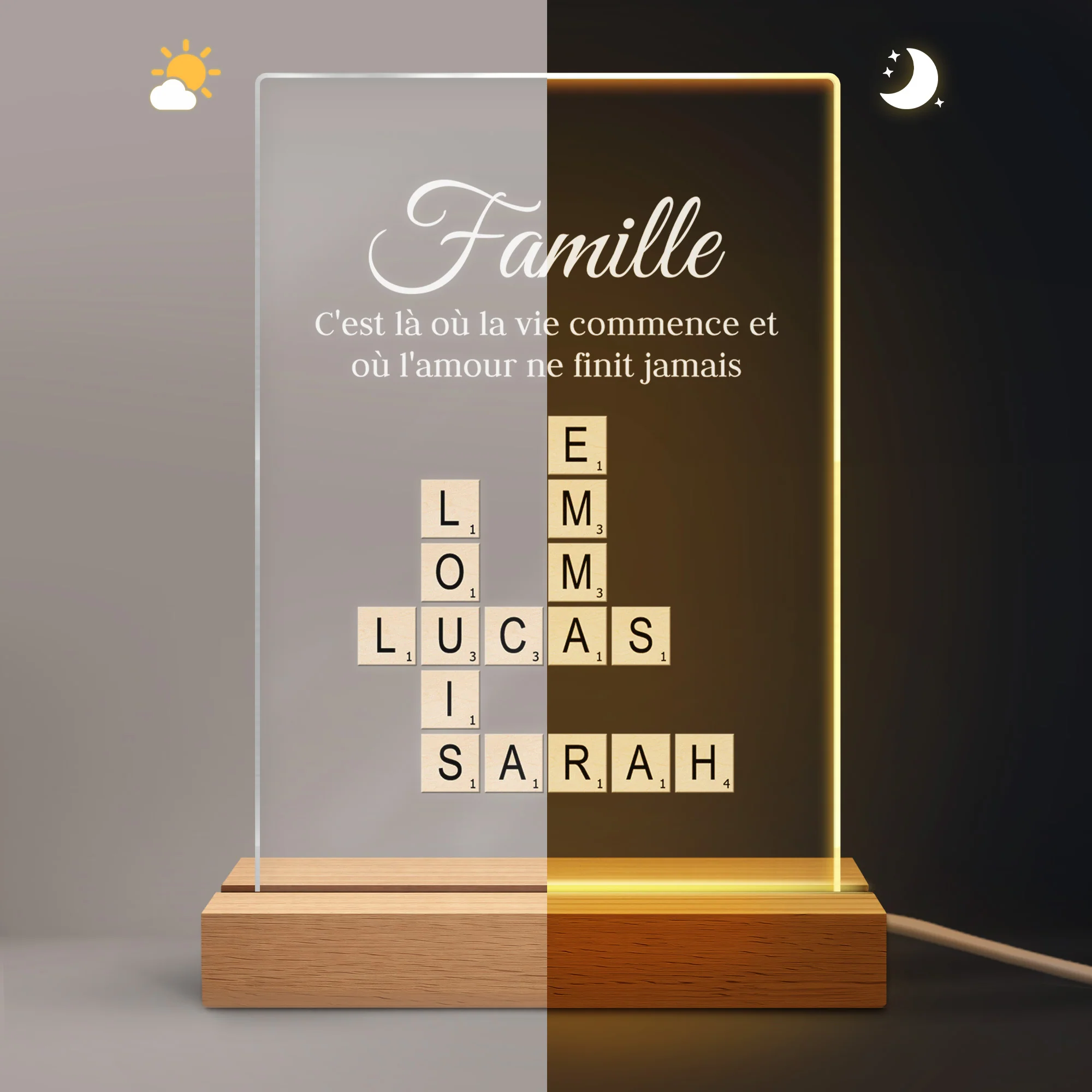 Veilleuse Personnalisée - Mot Croisé Famille - Où Amour Ne Finit Jamais - Image 5