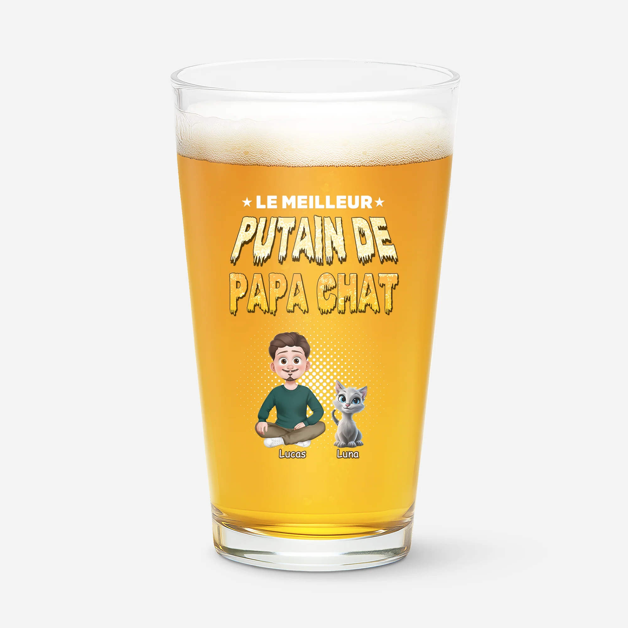 Verre À Bière Personnalisé Avec Prénom - Meilleur Papa Chat