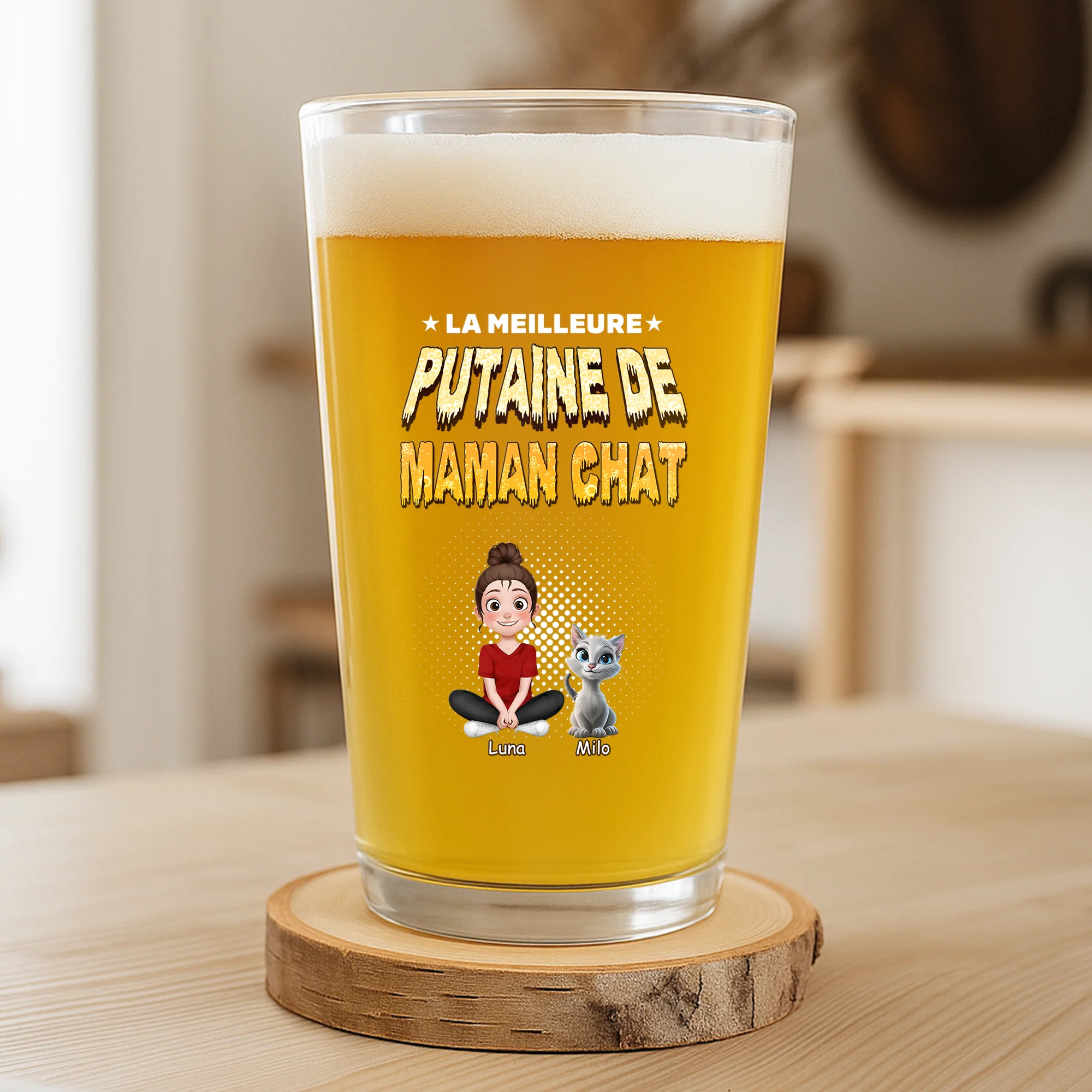 Verre À Bière Personnalisé Avec Prénom - Meilleur Papa Chat - Image 2