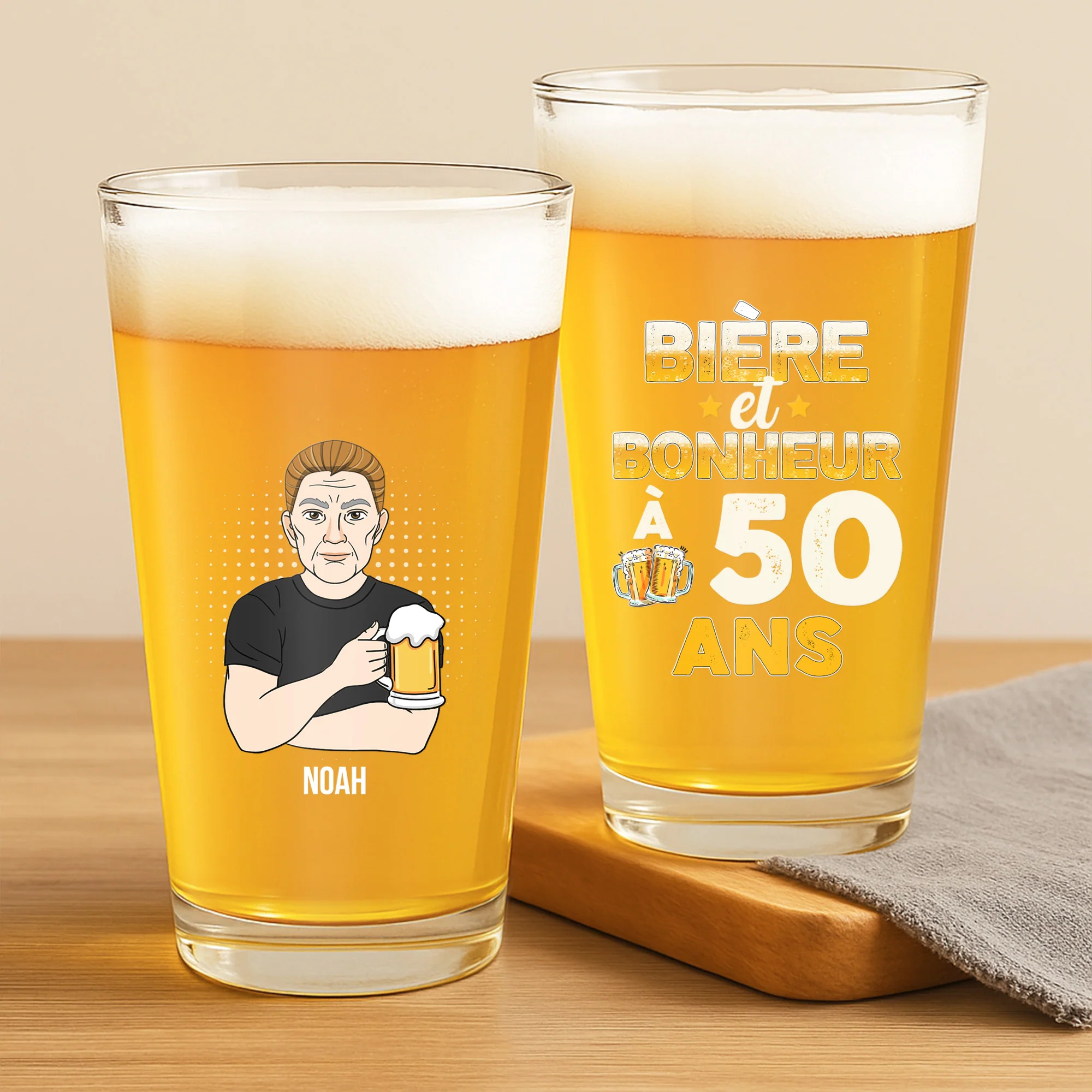 Verre pour Homme - Verre à Bière Personnalisé - Bière Et Bonheur - Image 2