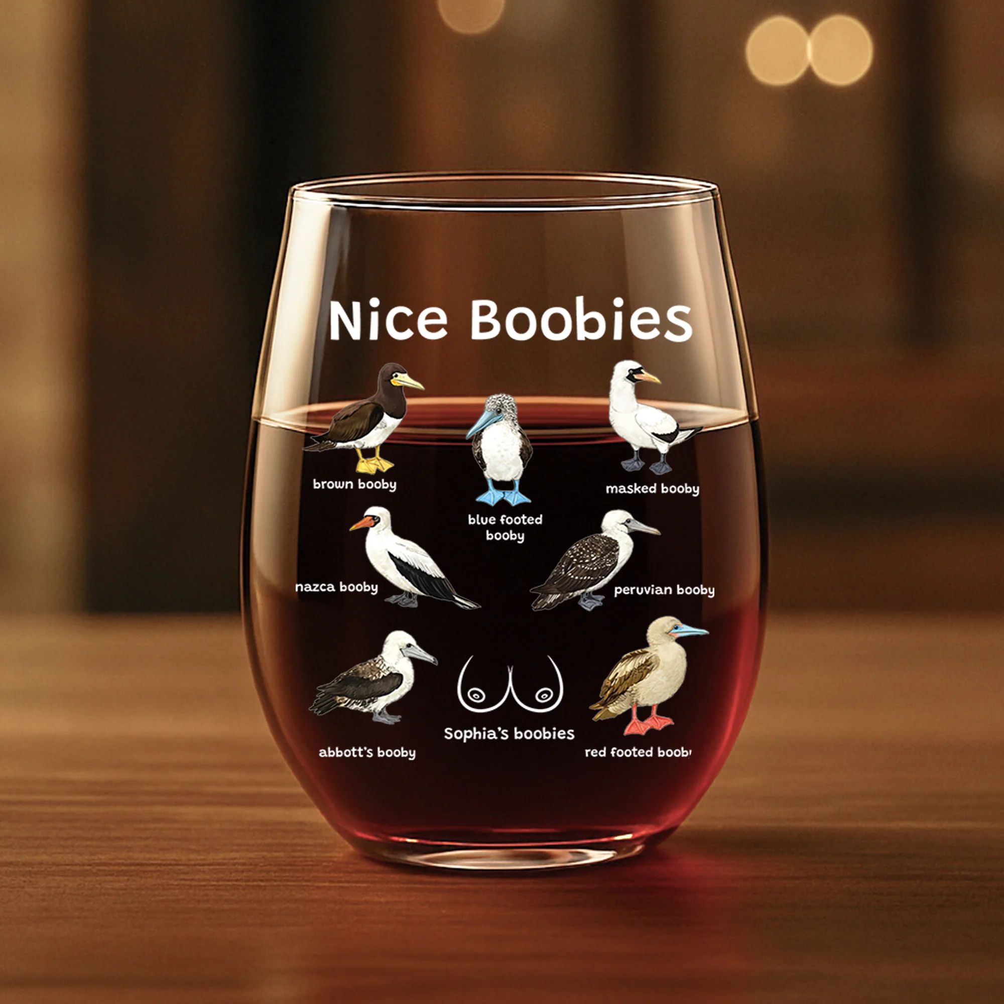 Verre À Vin Personnalisable Version Sans Pied - Cadeau Personnalisé Drôle Pour Femme/Homme Nice Boobies