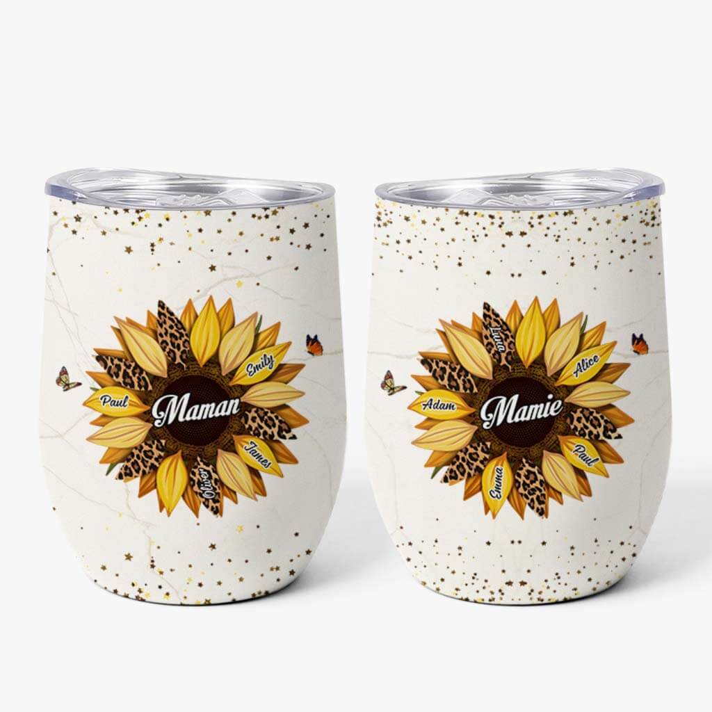 Mug Isotherme 355ml Personnalisé - Dessin Fleur Tournesol - Maman Et Mamie