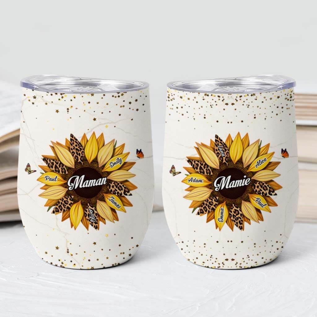 Mug Isotherme 355ml Personnalisé - Dessin Fleur Tournesol - Maman Et Mamie - Image 2