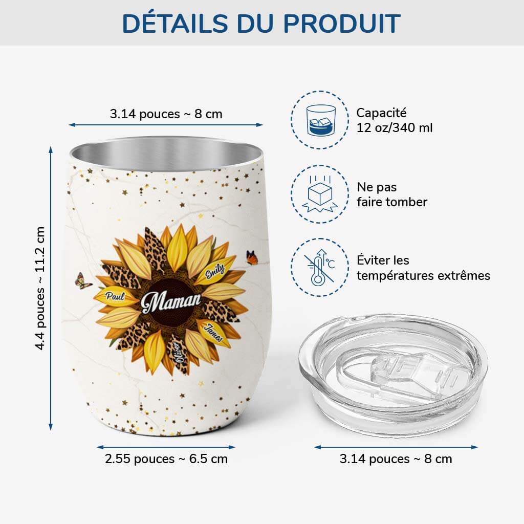 Mug Isotherme 355ml Personnalisé - Dessin Fleur Tournesol - Maman Et Mamie - Image 3