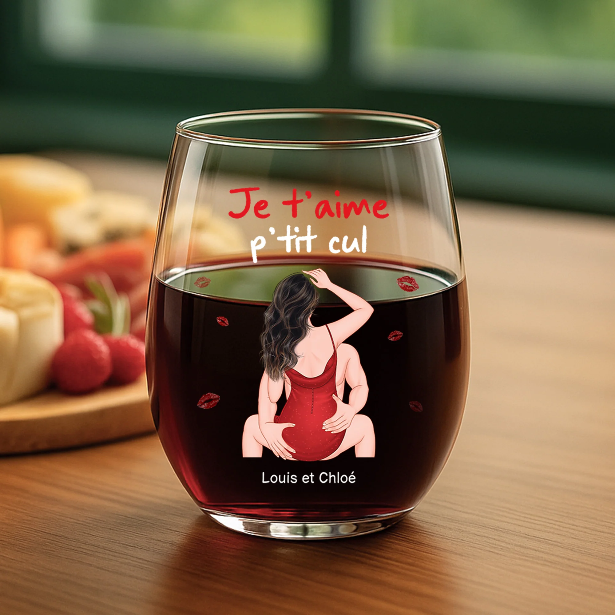 Verre à Vin Sans Pied Personnalisé - Je T'aime Mon Chéri - Image 2