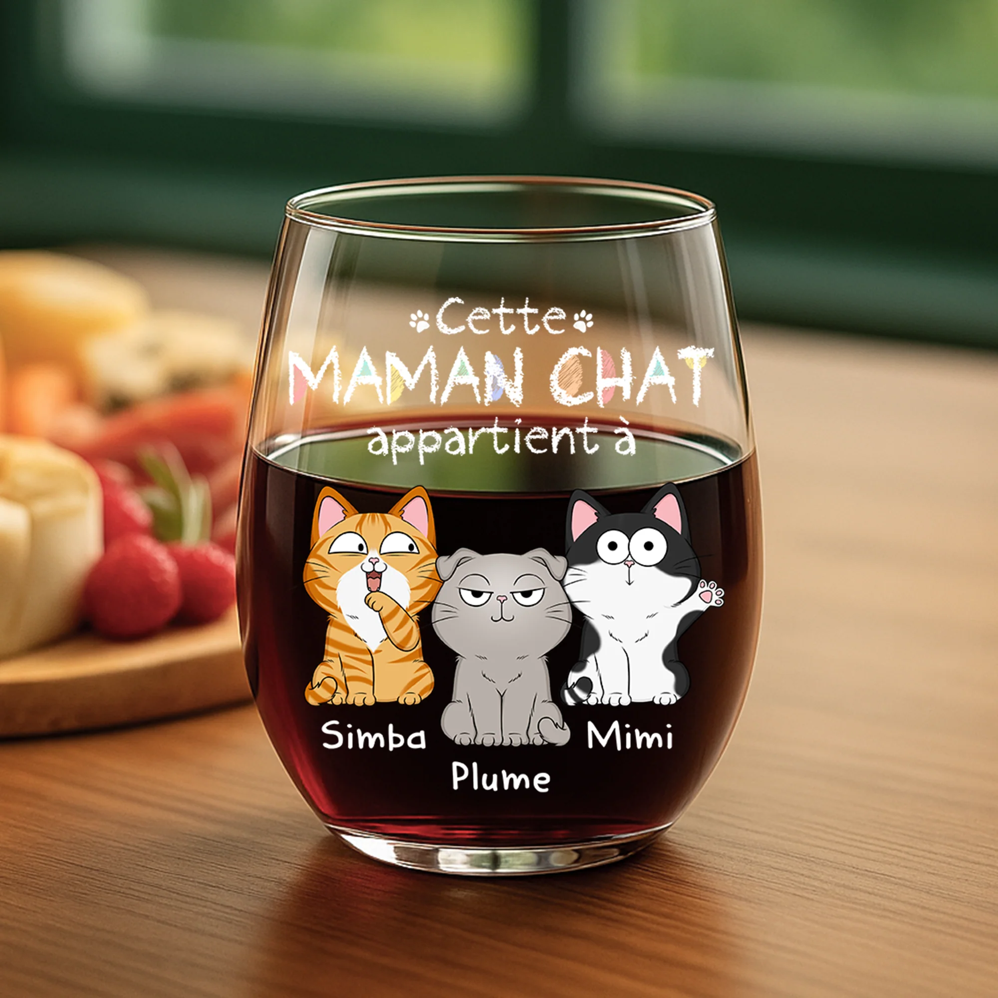 Verre À Vin Personnalisé - Ce Papa Appartient À Avec Chat Mignon - Image 2