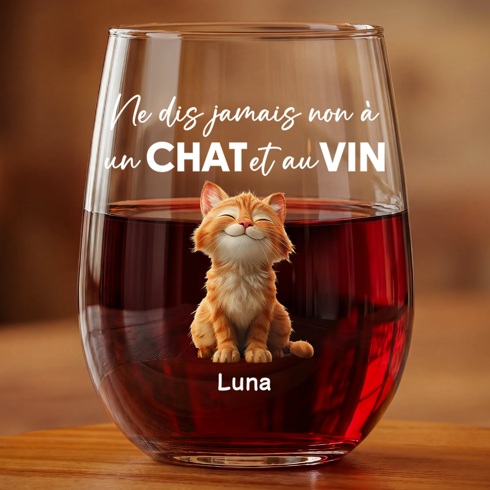 Verre À Vin Sans Pied Personnalisé - Cadeau Amoureux Du Vin Et Des Chats - Image 2