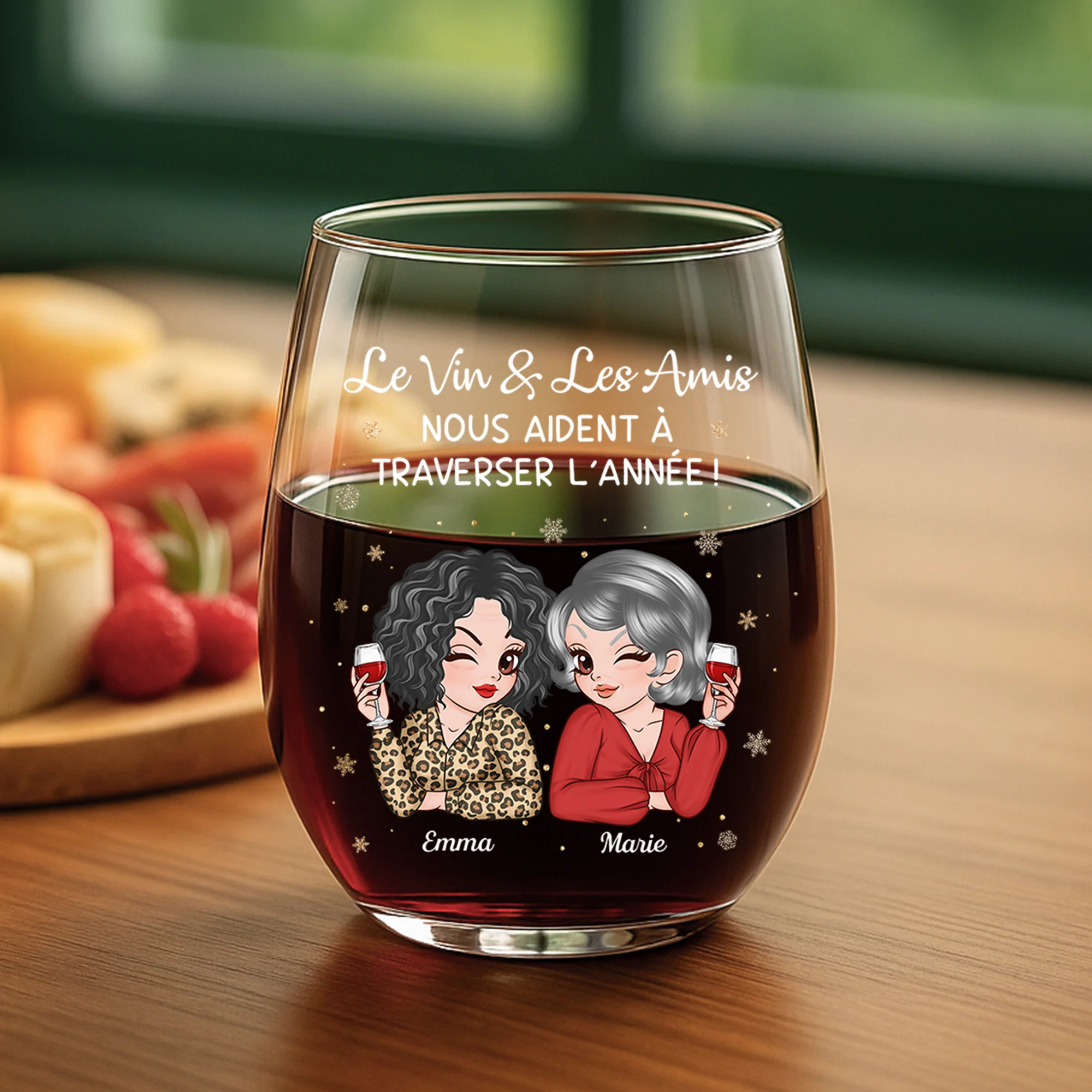Verre À Vin Sans Pied Personnalisé Pour Elle - Le Vin Et Les Amies - Image 2