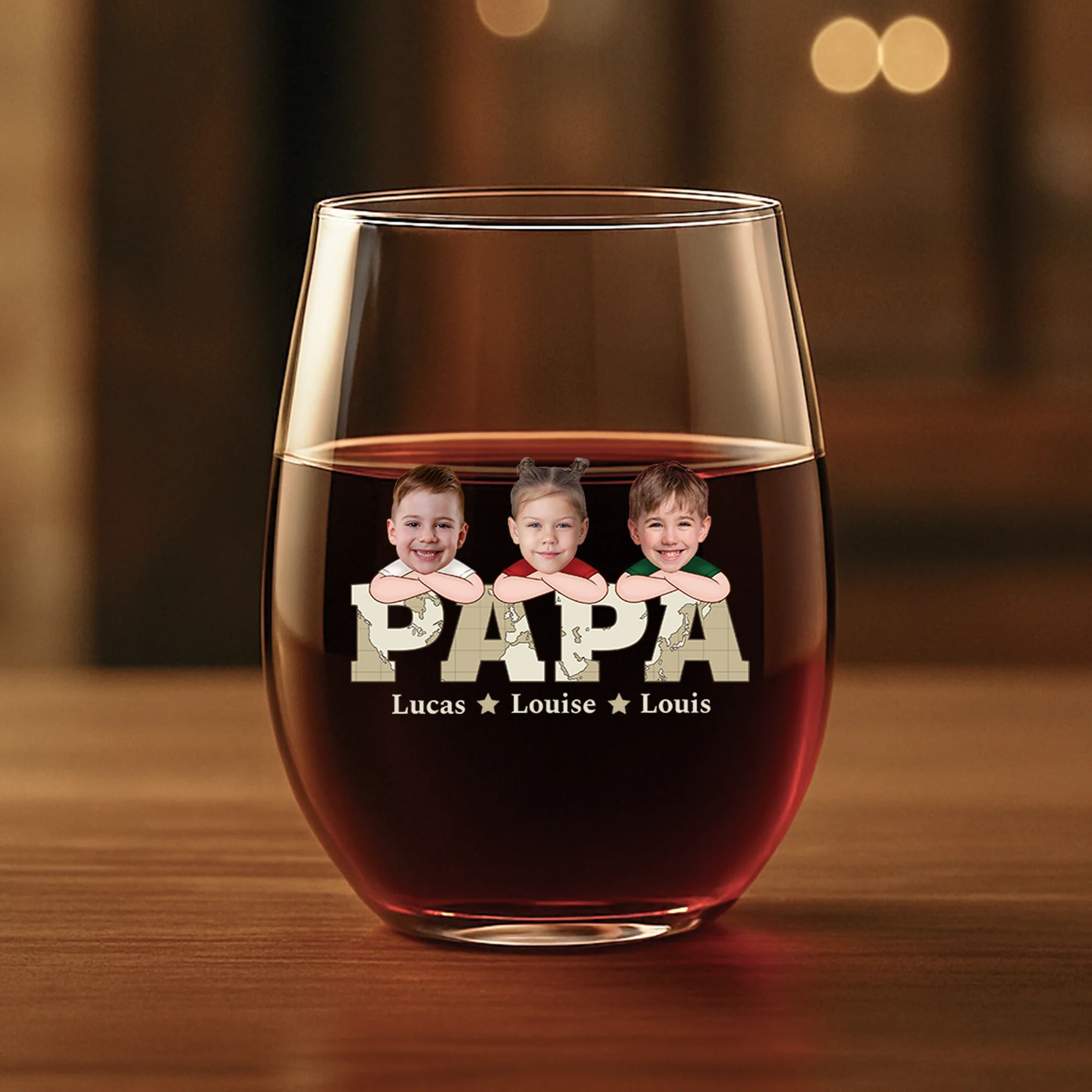 Verre à Vin Personnalisable Photo pour Papa - Photos Des Enfants
