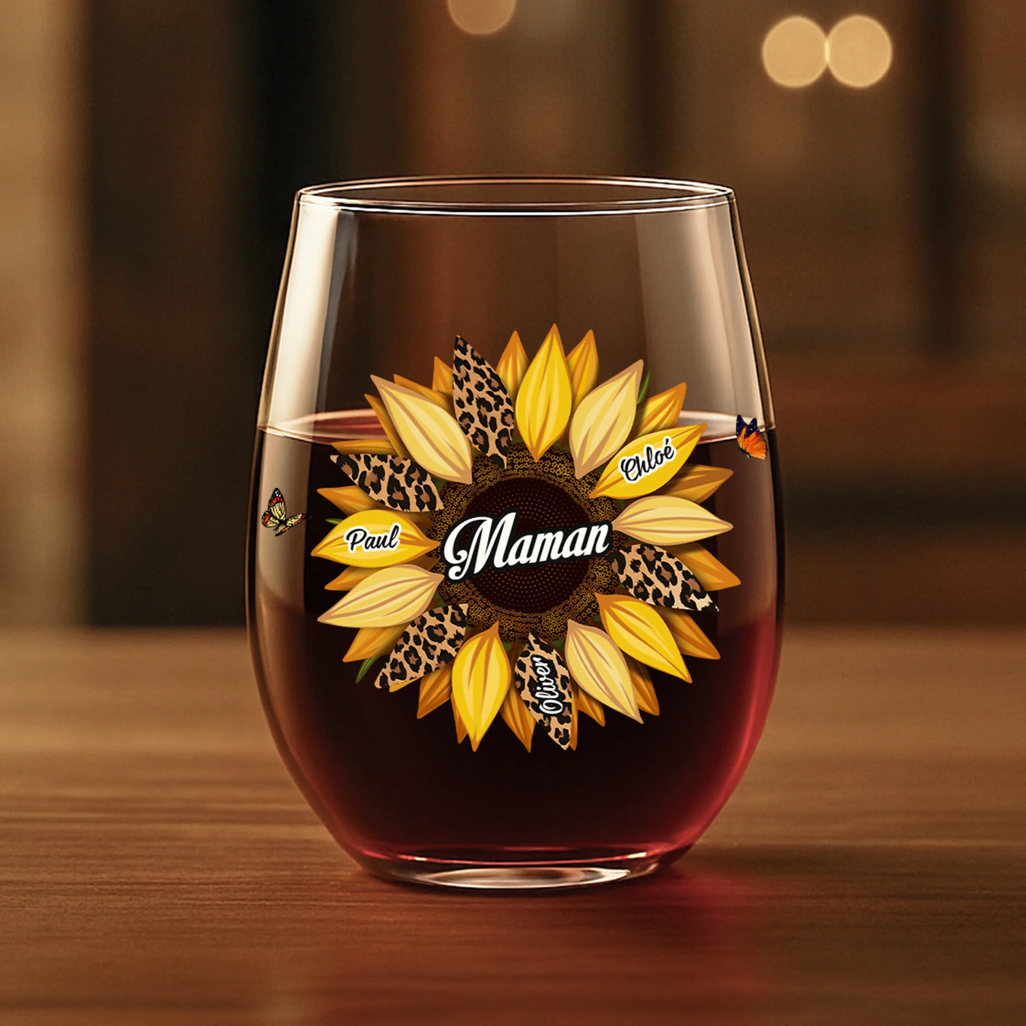 Verre À Vin Sans Pied Personnalisé - Tournesol Pour Maman Mamie