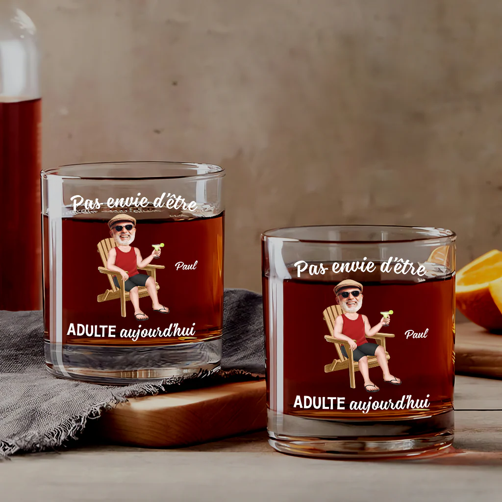 Verre À Whisky Personnalisé Pour Femme - Pas Envie d’Être Adulte - Design Cartoon - Image 2