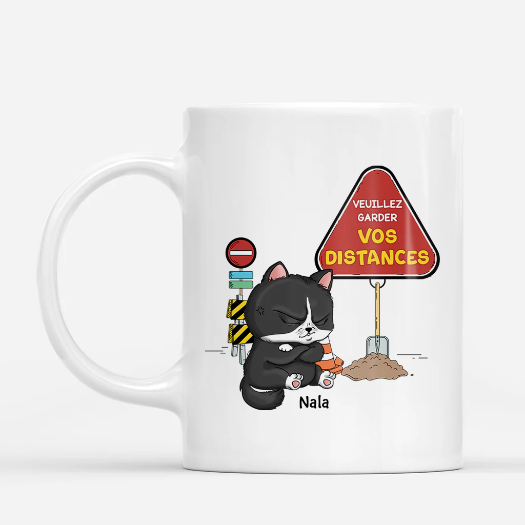Mug Personnalisé Chat Humour - Veuillez Garder Vos Distances Version Chat