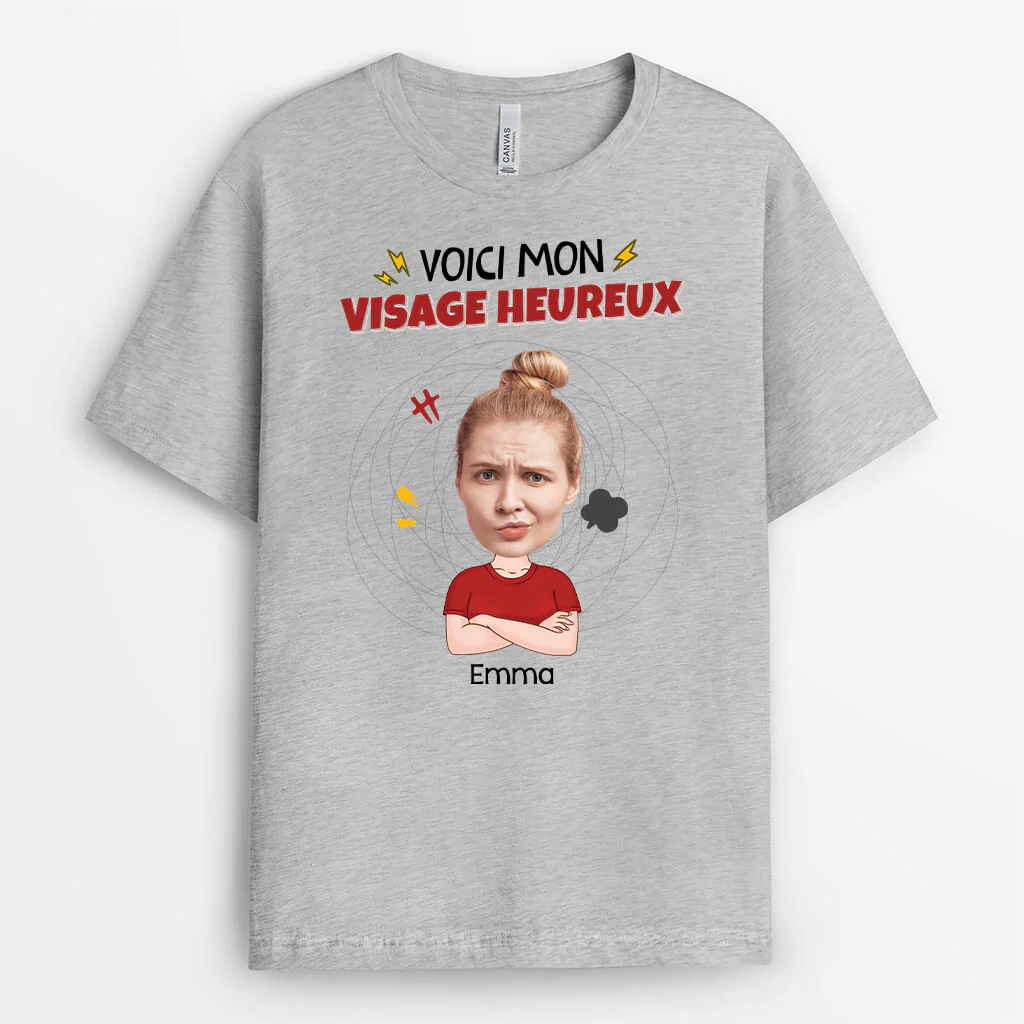 T-Shirt Personnalisé Drôle – Voici Mon Visage Heureux - Image 2