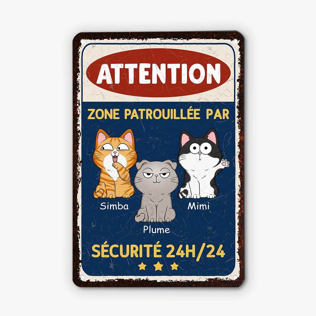 Plaque de porte personnalisée chat – Zone patrouillée